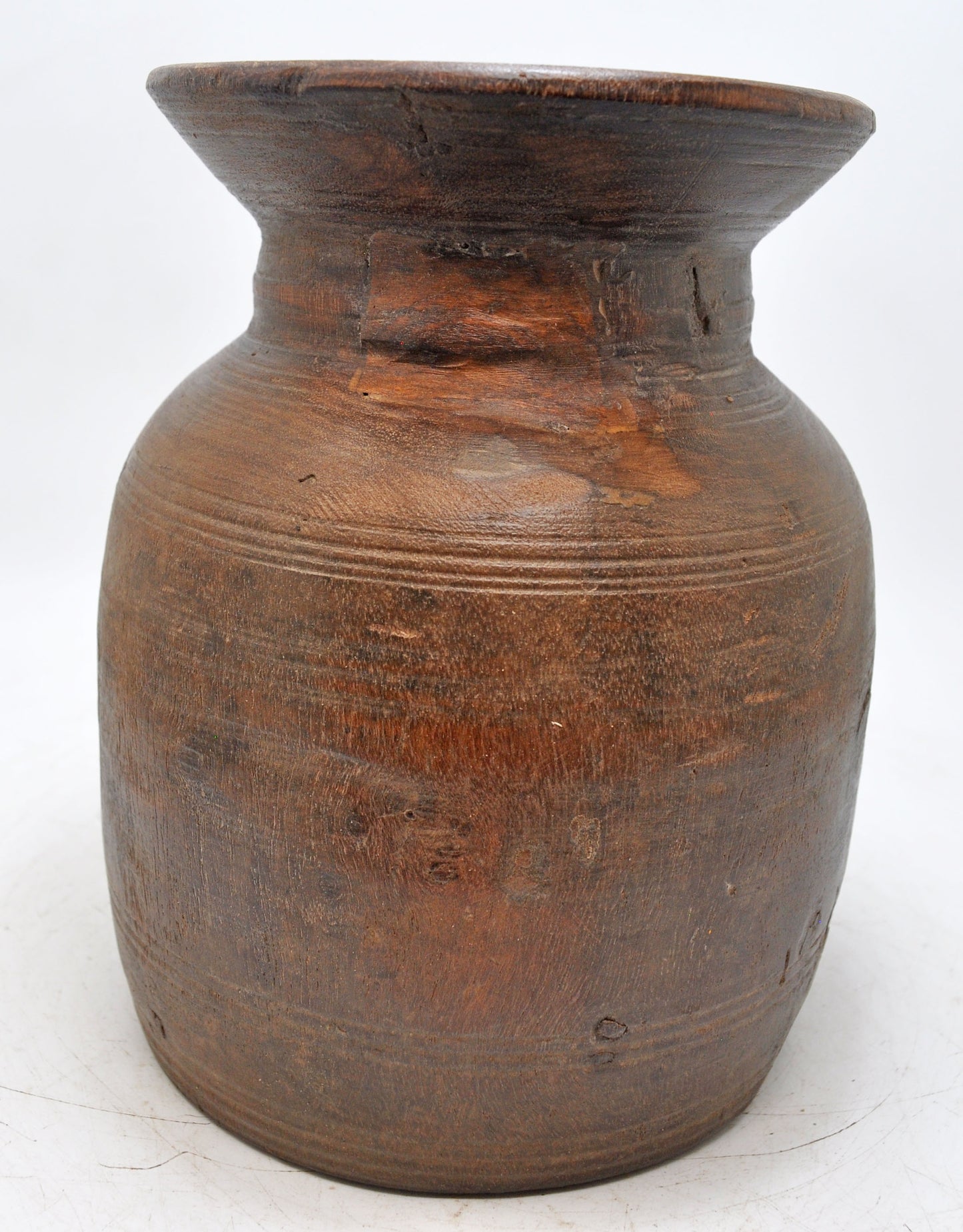 Antique Wooden Round Himalayan Water Pot Original Old Hand Carved