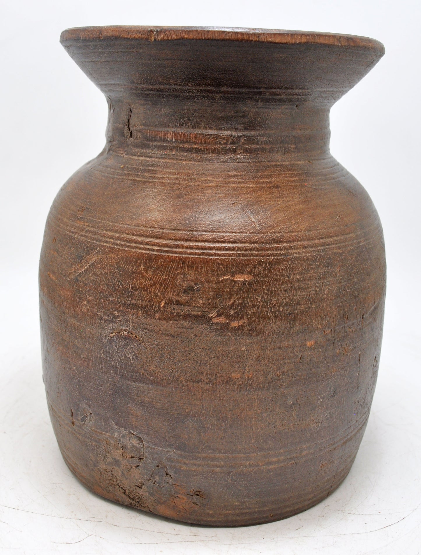Antique Wooden Round Himalayan Water Pot Original Old Hand Carved