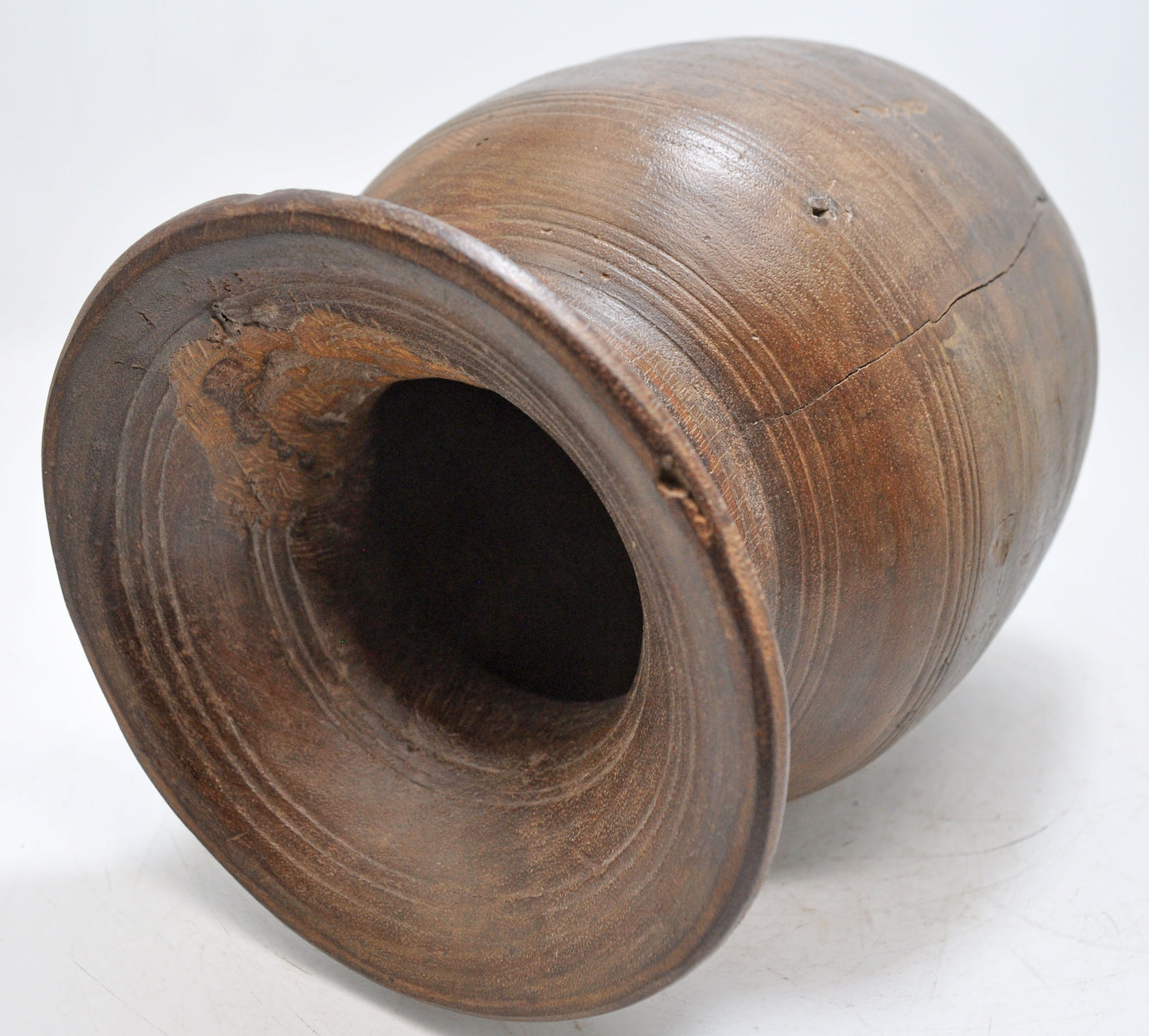 Antique Wooden Round Himalayan Water Pot Original Old Hand Carved