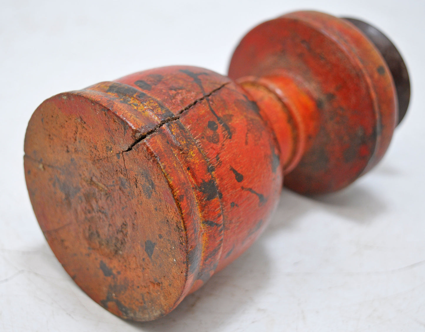 Antique Wooden Round Paga Leg Candle Holder Original Old Hand Carved Lacquer Painted