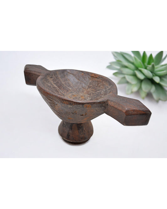 Antique Wooden Oval Opium Kharal Bowl Original Old Hand Carved
