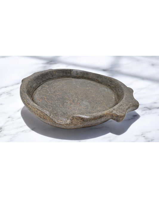 Antique Sand Stone Heavy Parat Bowl With Handle Original Old Fine Hand Carved