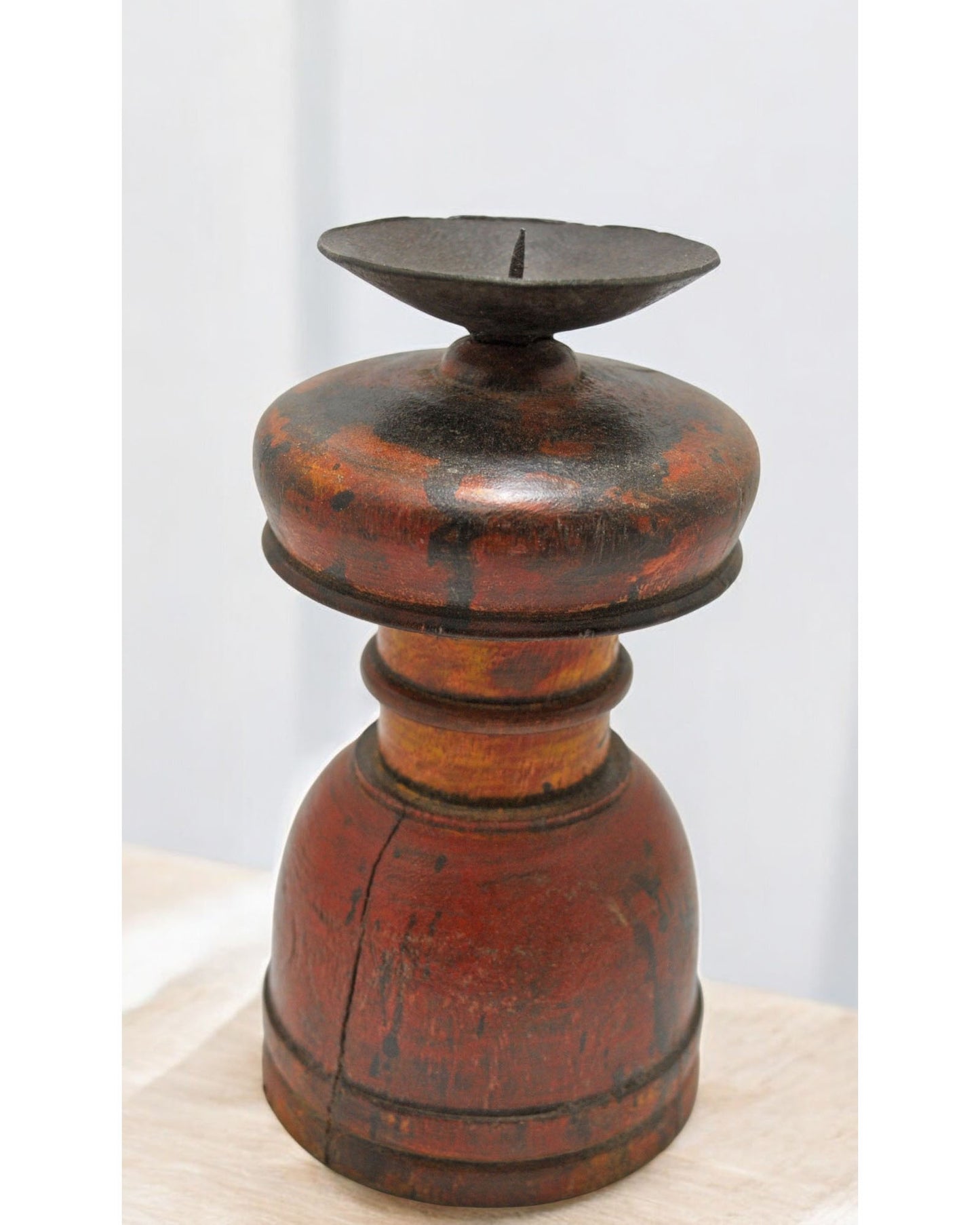 Antique Wooden Paga Leg Candle Holder Original Old Lacquer Painted