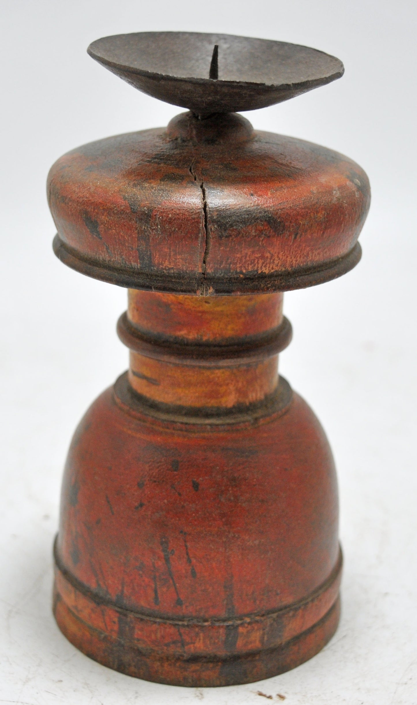 Antique Wooden Paga Leg Candle Holder Original Old Lacquer Painted