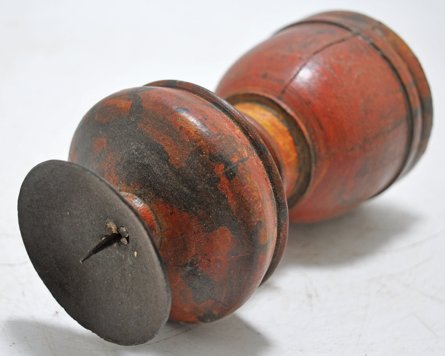 Antique Wooden Paga Leg Candle Holder Original Old Lacquer Painted