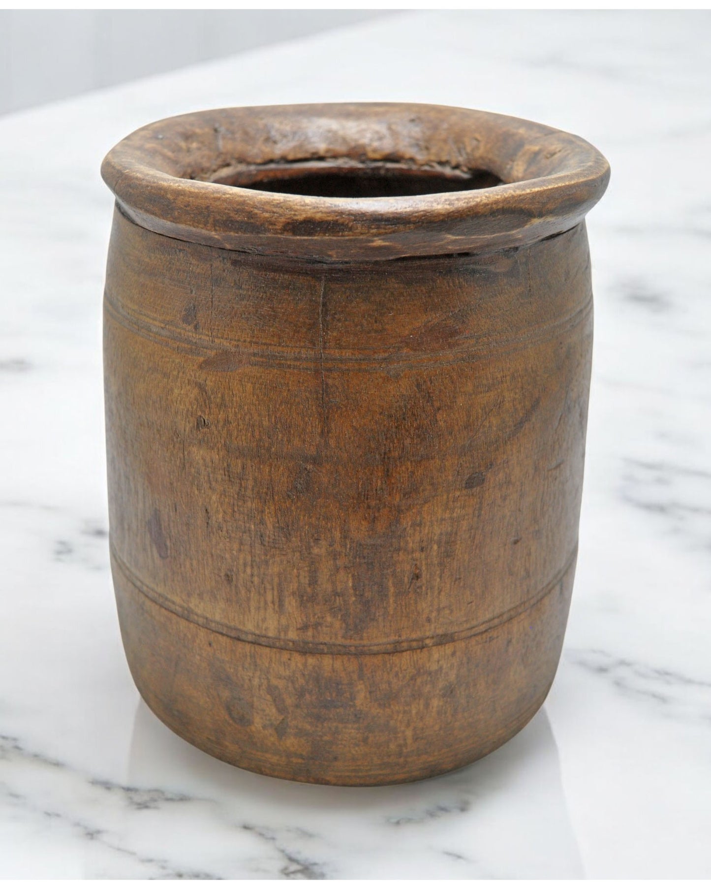 Antique Wooden Round Himalayan Water Pot Matka Original Old Hand Carved