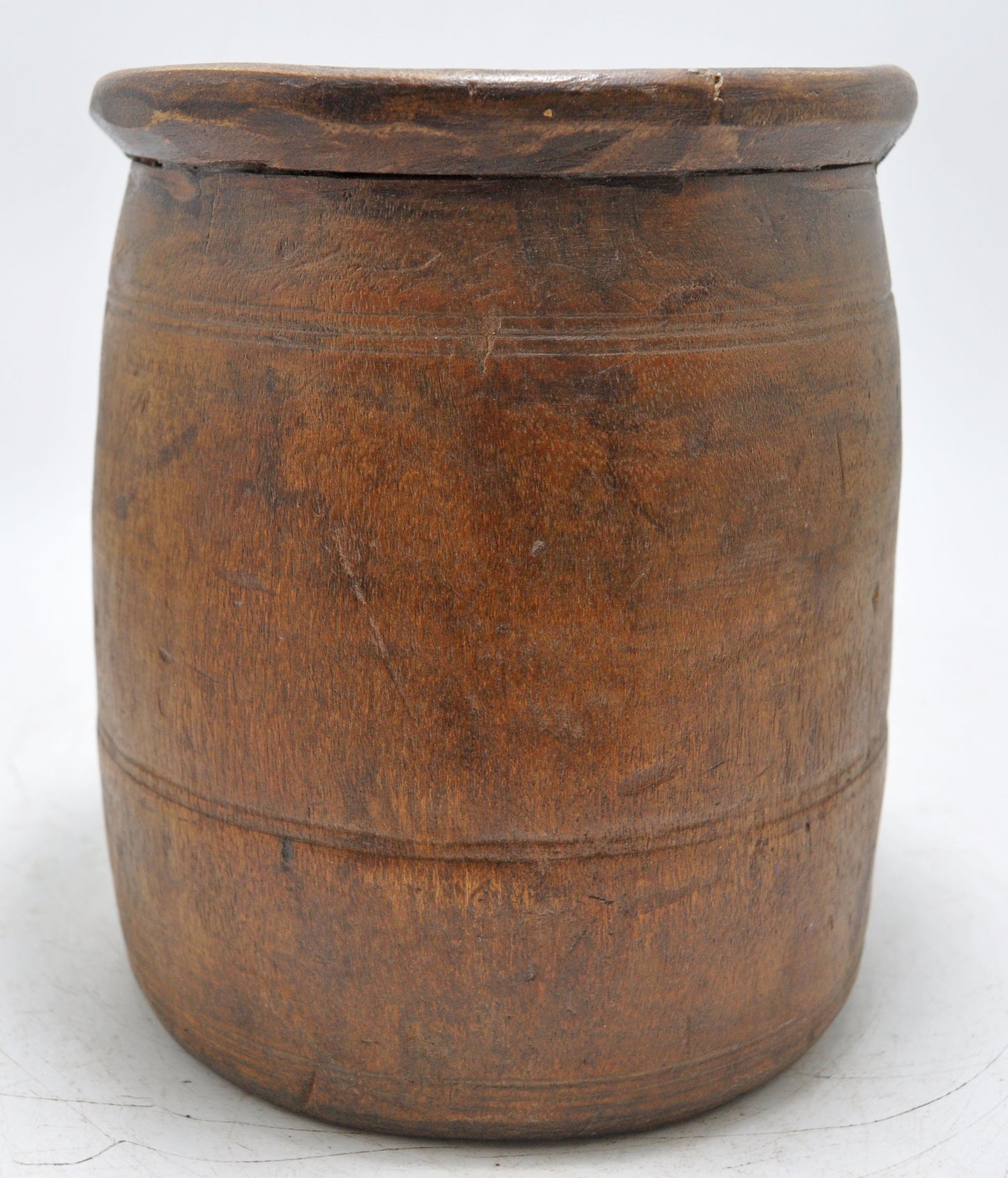 Antique Wooden Round Himalayan Water Pot Matka Original Old Hand Carved