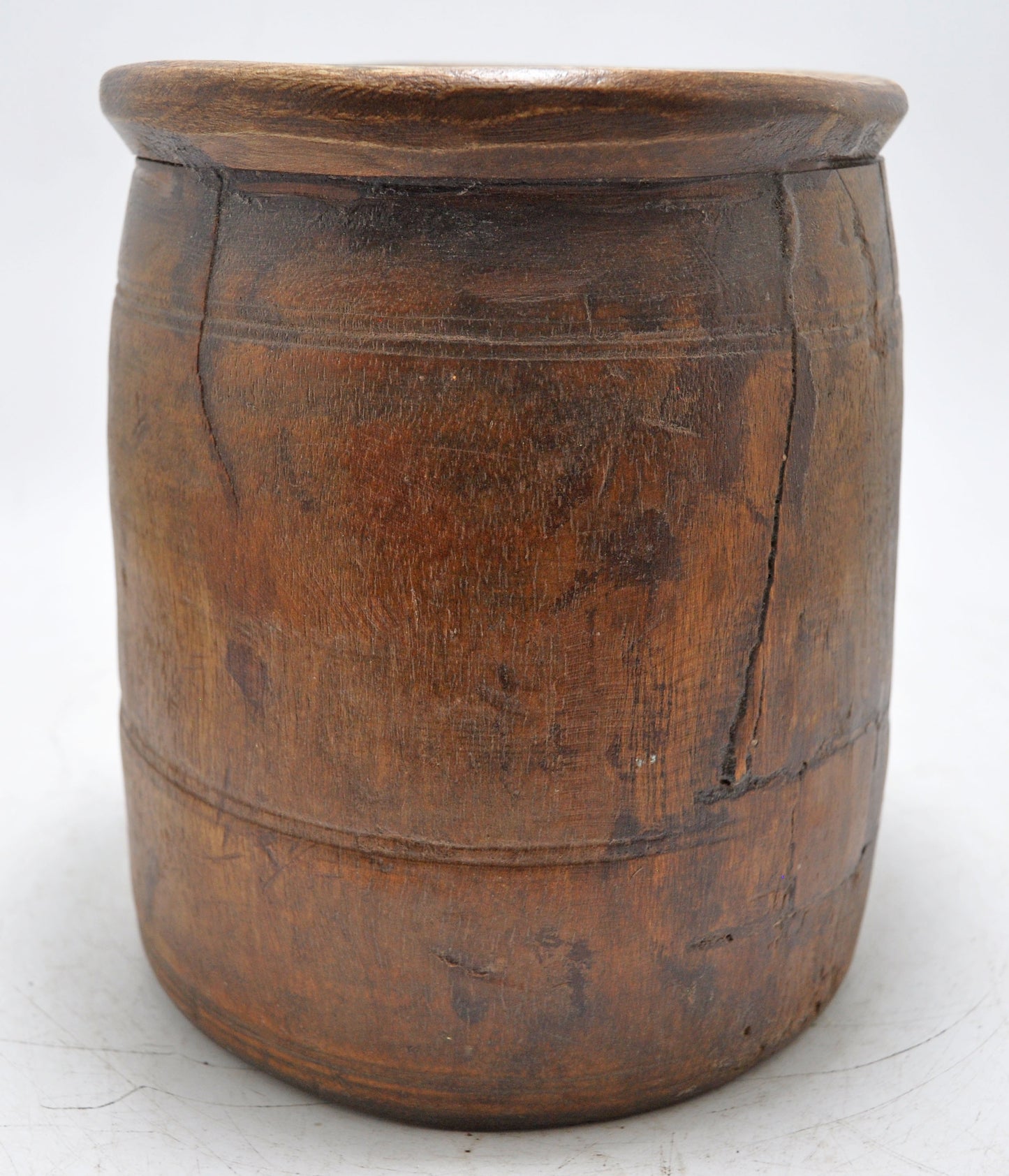 Antique Wooden Round Himalayan Water Pot Matka Original Old Hand Carved