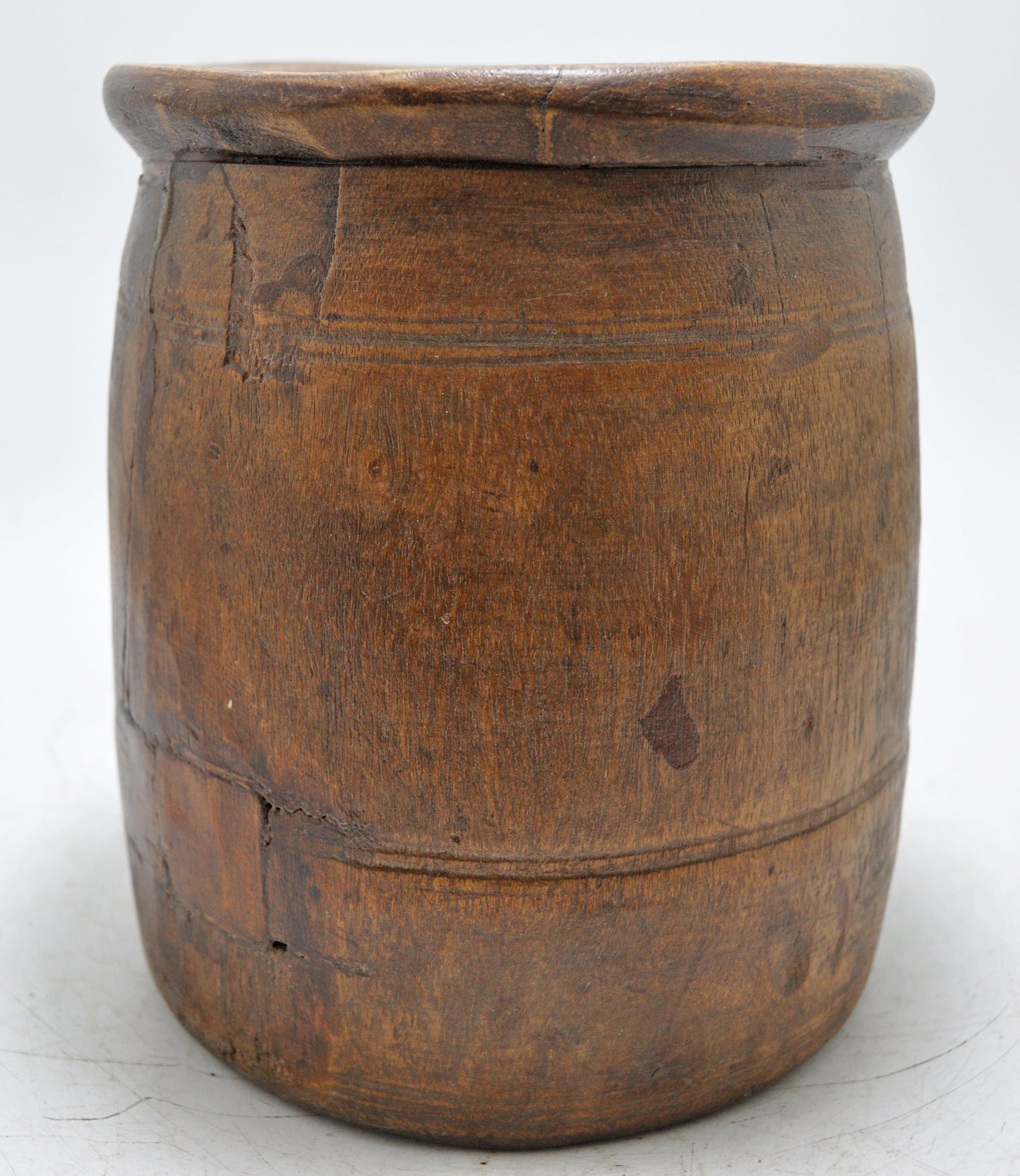 Antique Wooden Round Himalayan Water Pot Matka Original Old Hand Carved