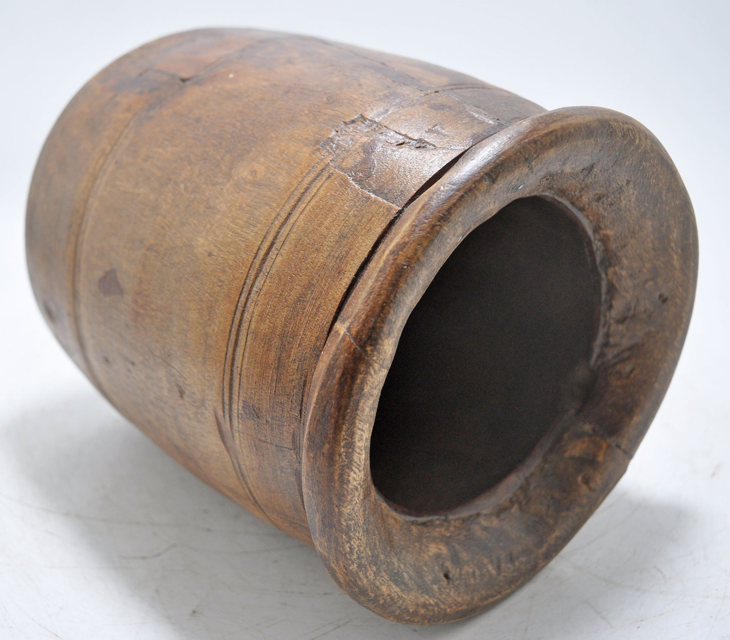 Antique Wooden Round Himalayan Water Pot Matka Original Old Hand Carved