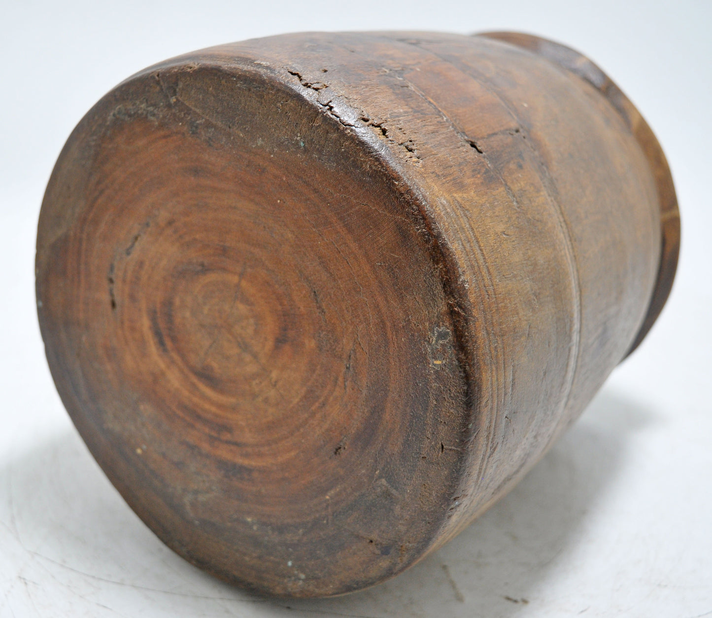 Antique Wooden Round Himalayan Water Pot Matka Original Old Hand Carved