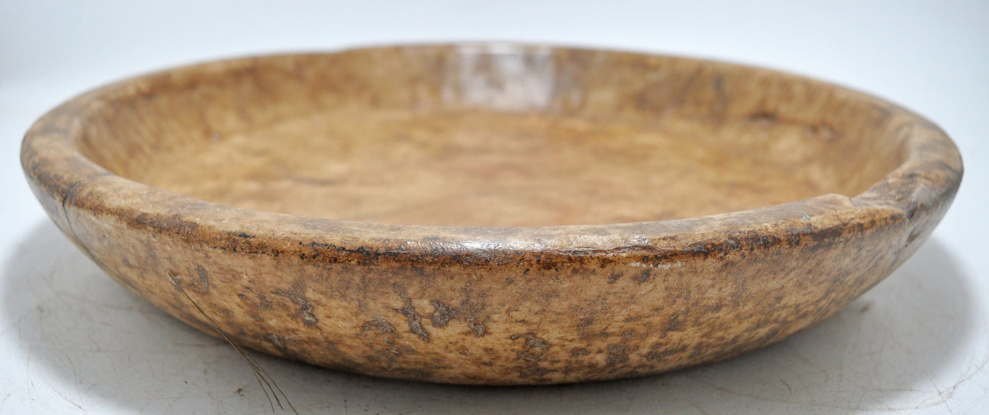 Antique White Marble Large Round Bowl Original Old Hand Carved