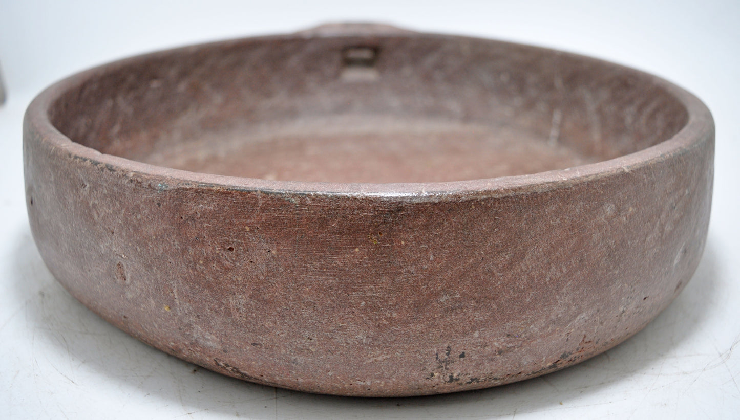 Antique Sand Stone Round Animals' Water Drinking Bowl Original Old Hand Carved