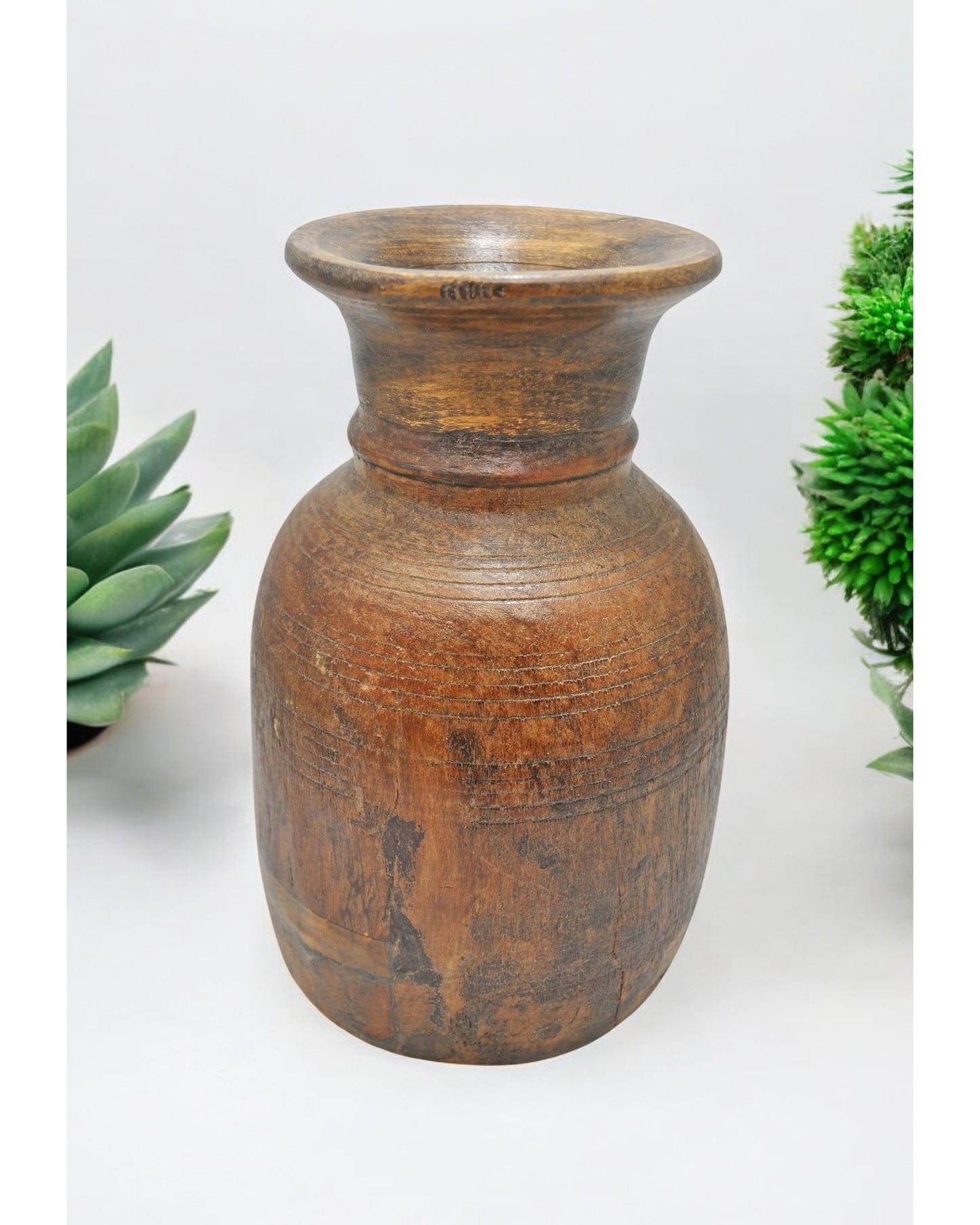 Antique Wooden Himalayan Water Pot Original Old Hand Carved