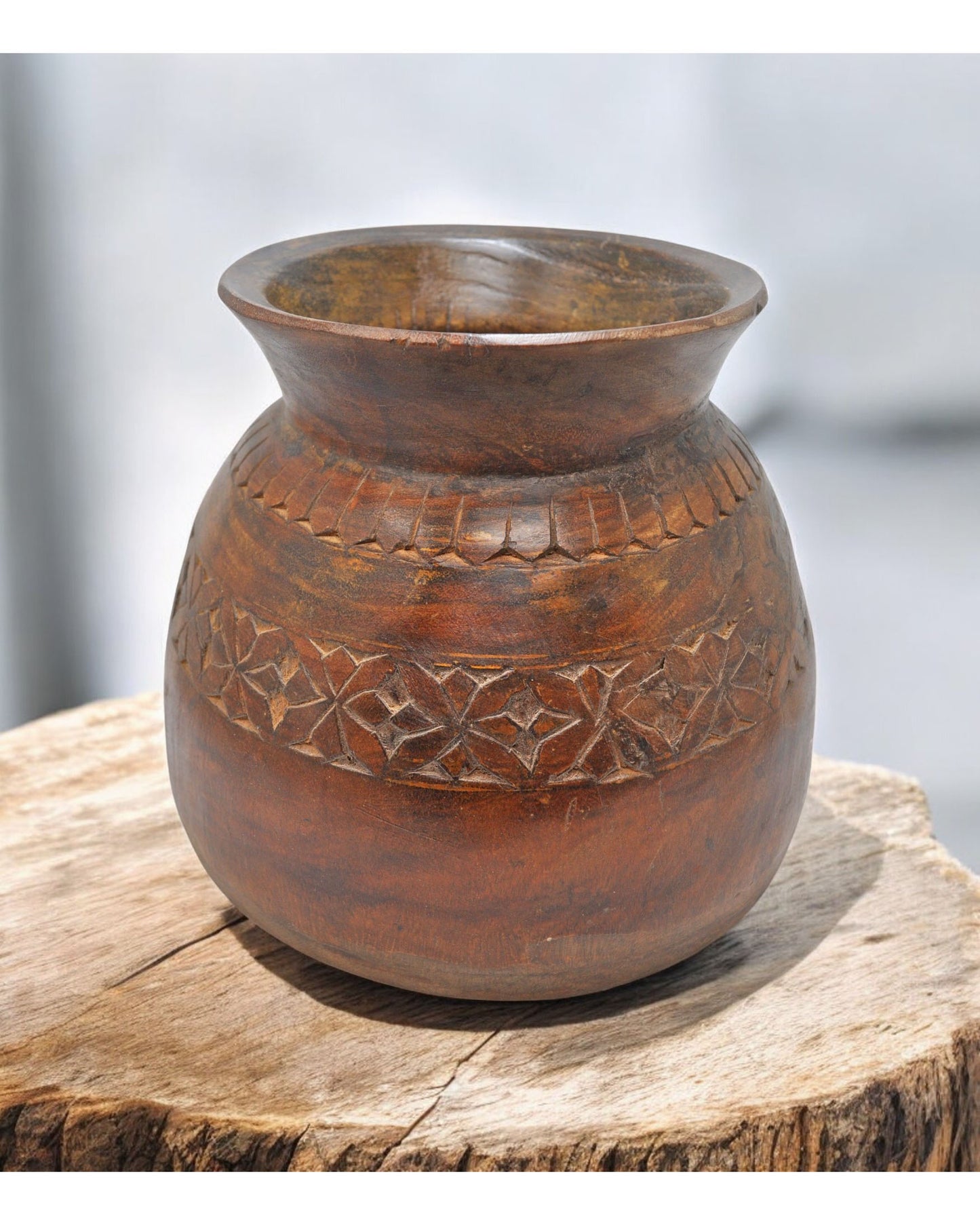 Antique Wooden Himalayan Water Pot Original Old Hand Carved