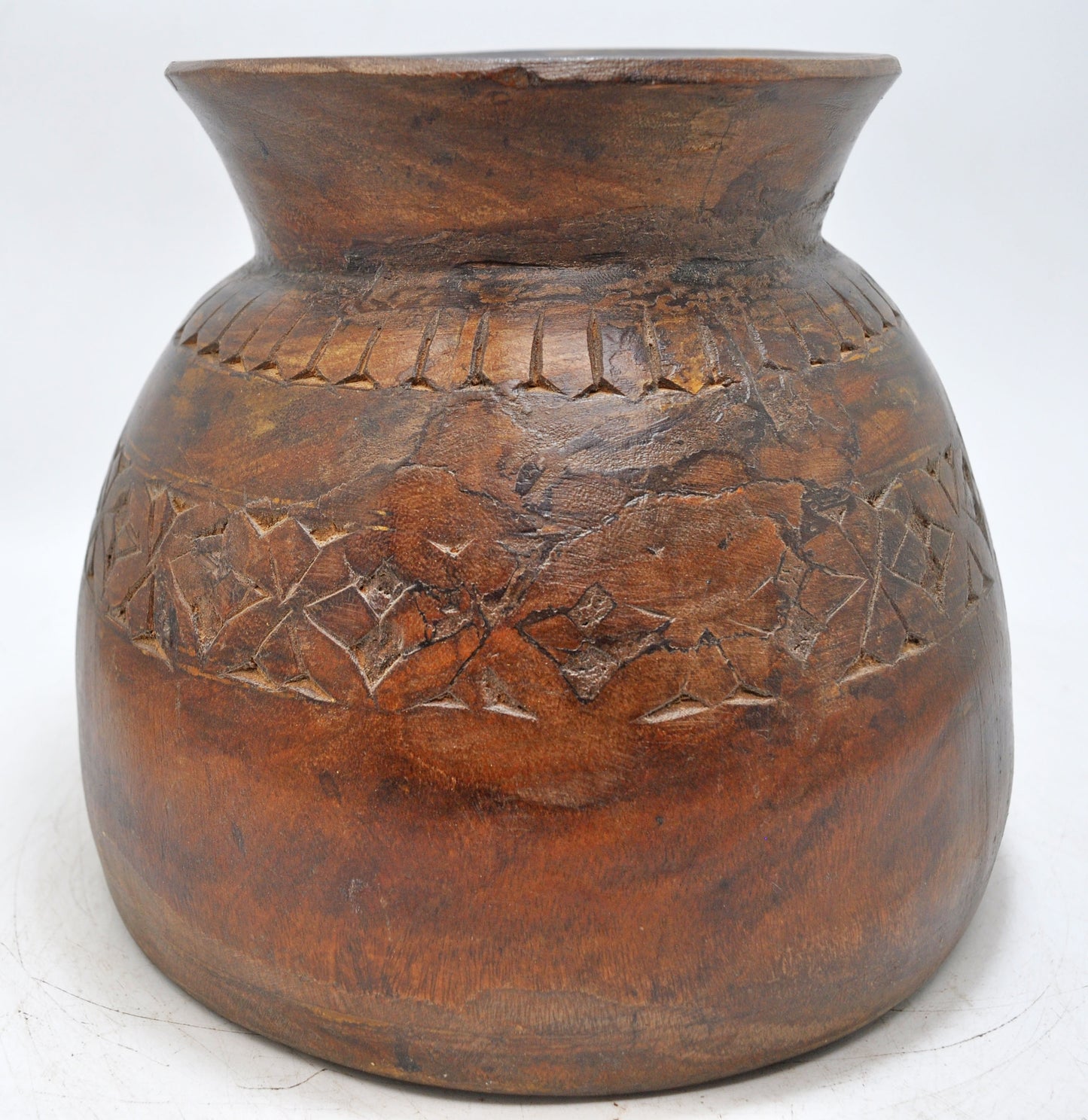 Antique Wooden Himalayan Water Pot Original Old Hand Carved