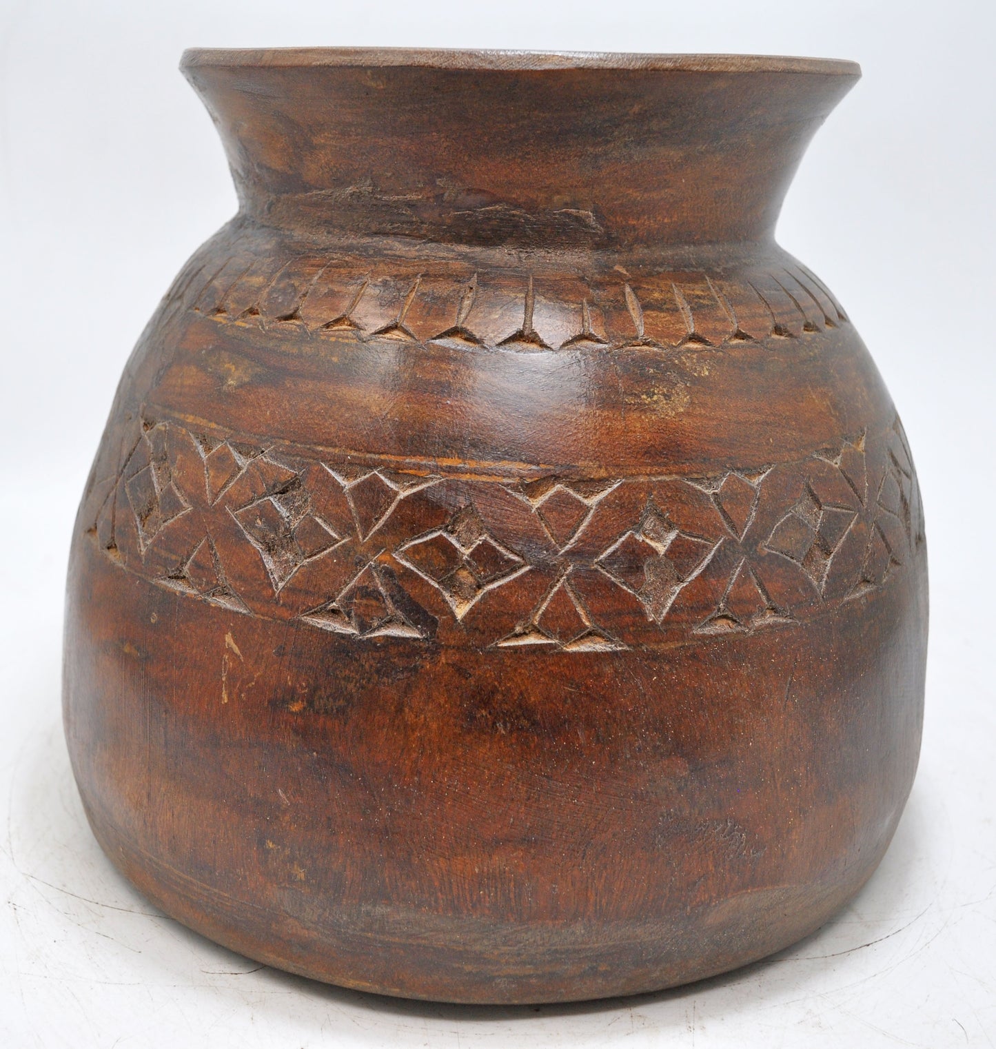 Antique Wooden Himalayan Water Pot Original Old Hand Carved