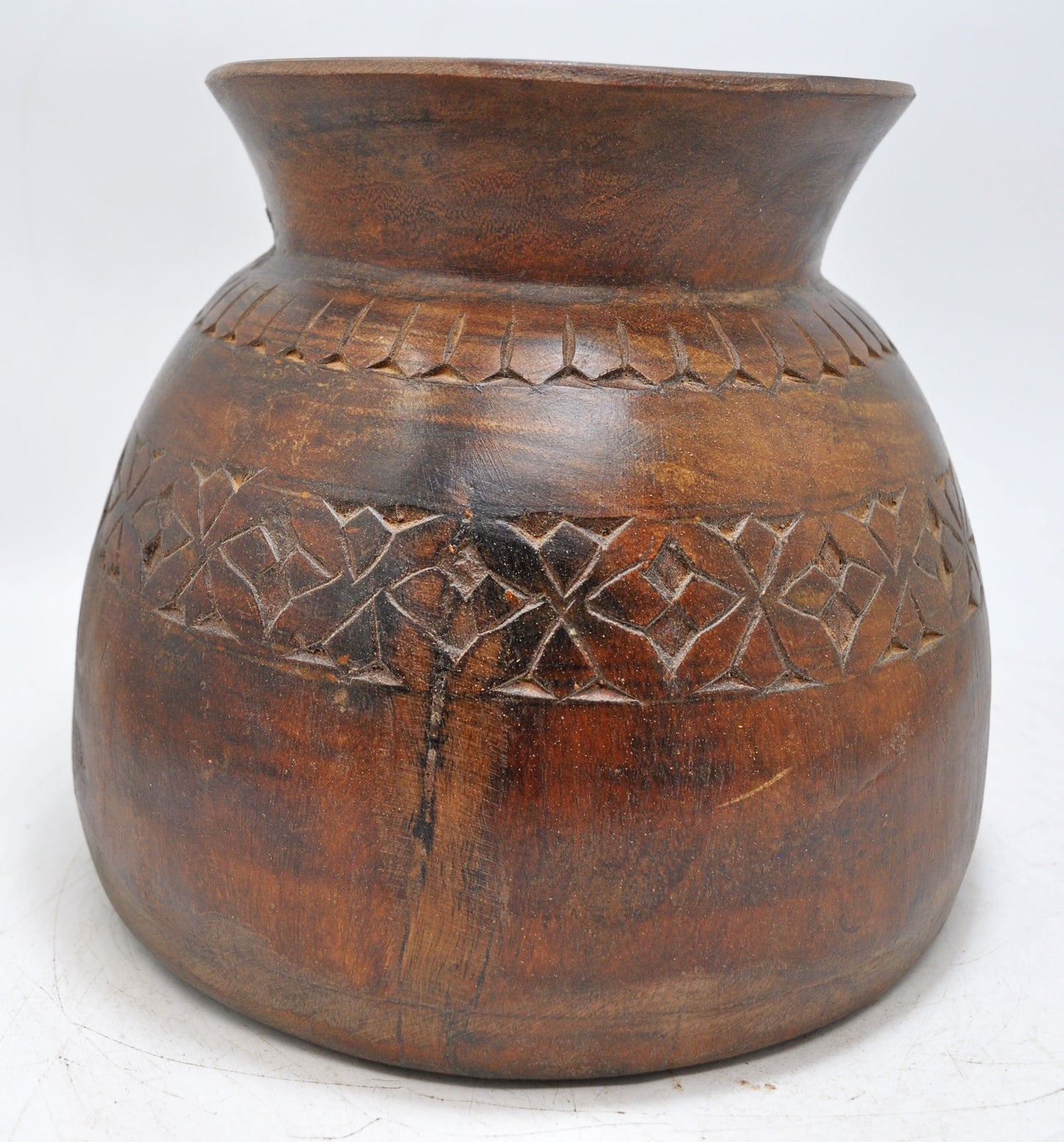 Antique Wooden Himalayan Water Pot Original Old Hand Carved