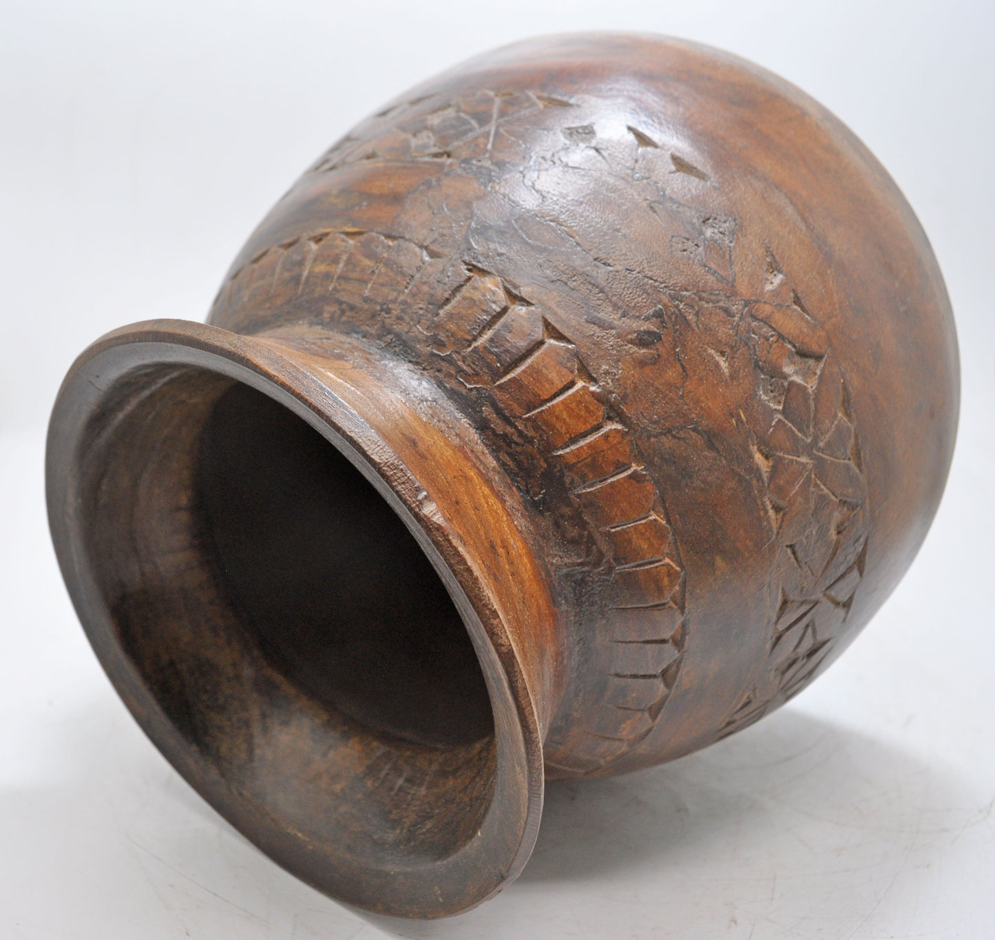 Antique Wooden Himalayan Water Pot Original Old Hand Carved