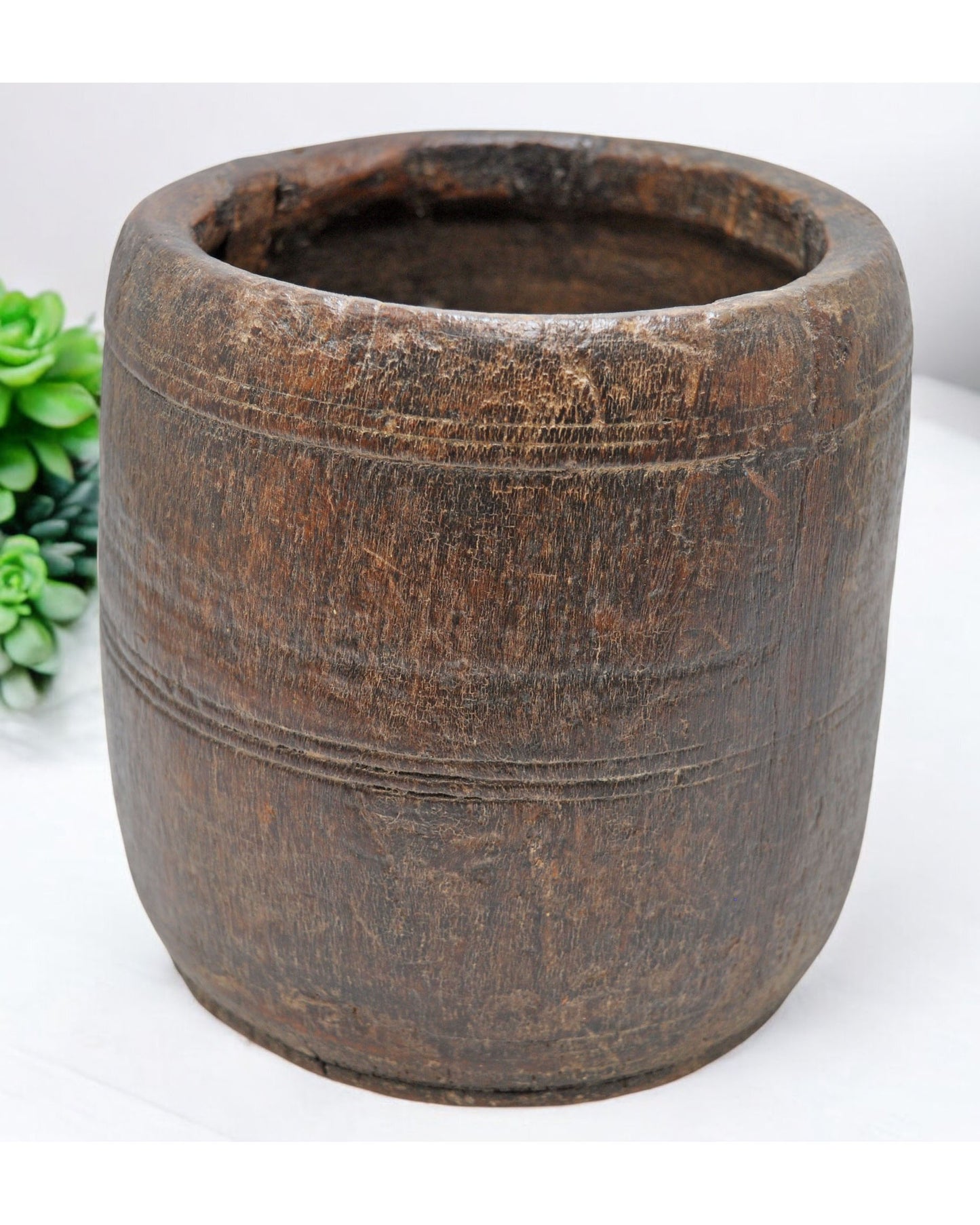 Antique Wooden Grain Measurement Pot Original Old Hand Carved