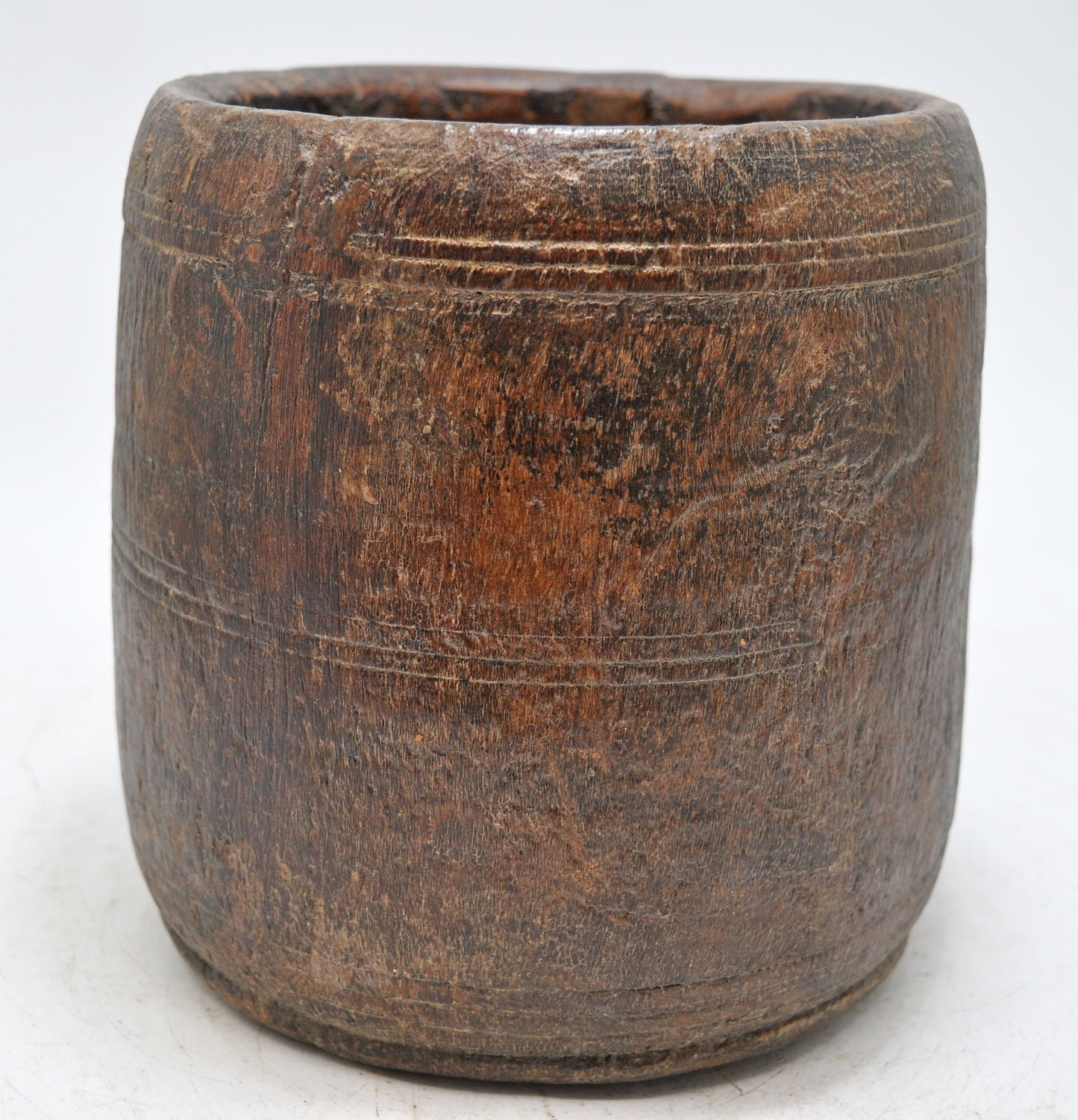 Antique Wooden Grain Measurement Pot Original Old Hand Carved