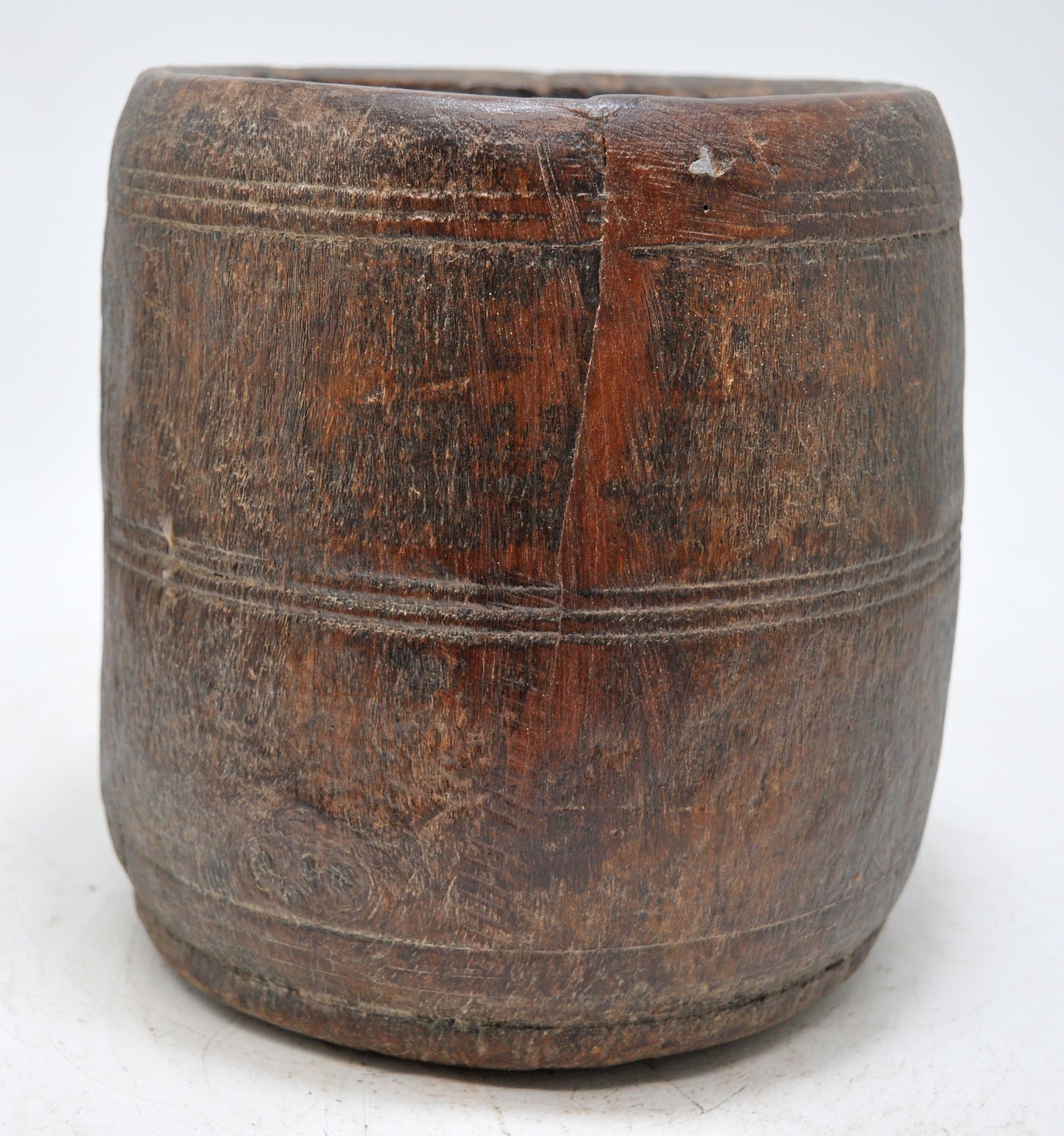 Antique Wooden Grain Measurement Pot Original Old Hand Carved