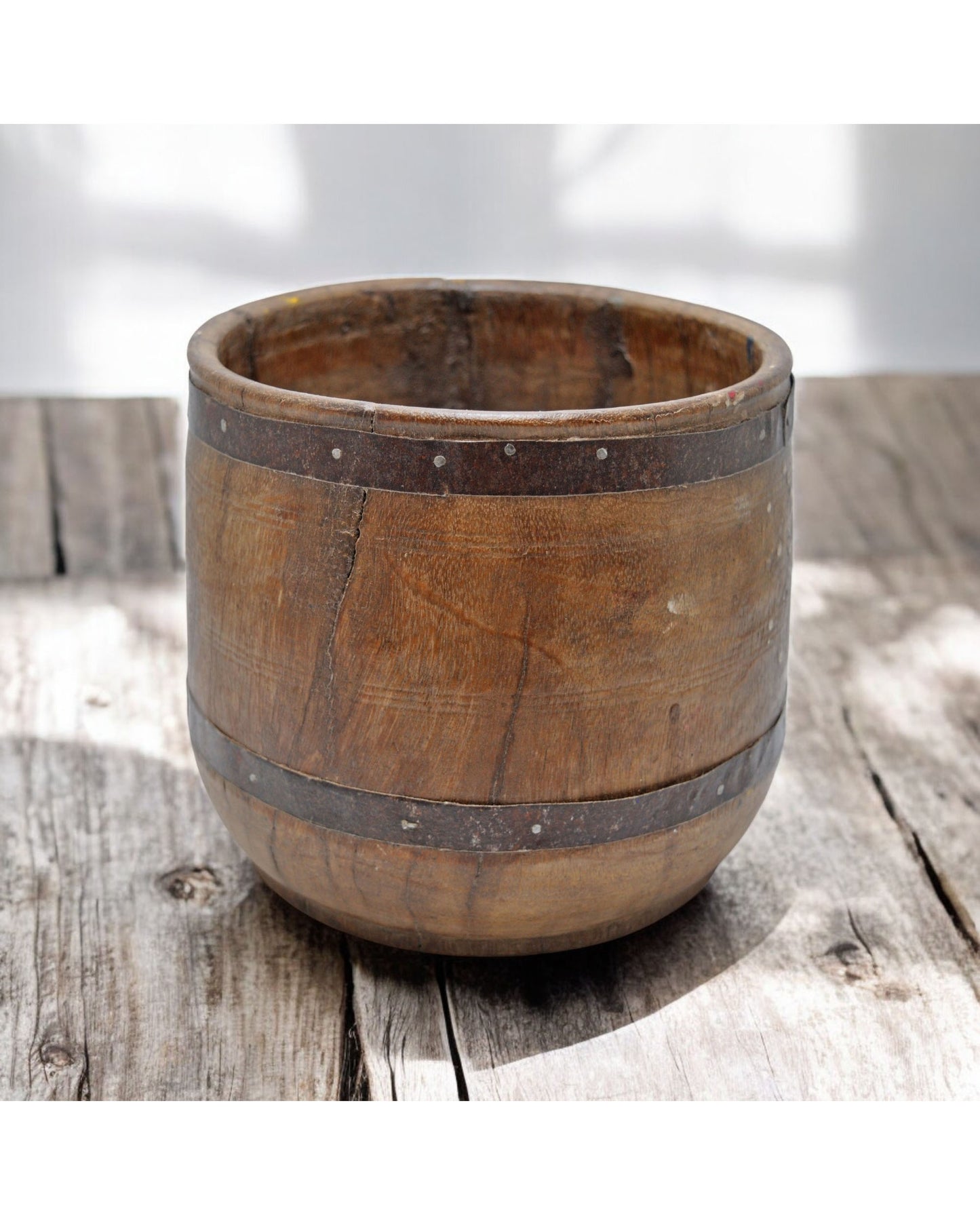 Antique Wooden Grain Measurement Pot Original Old Hand Carved