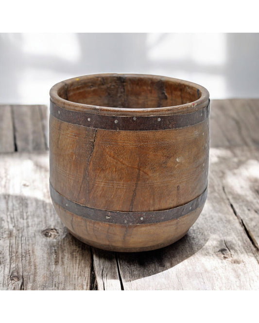 Antique Wooden Grain Measurement Pot Original Old Hand Carved