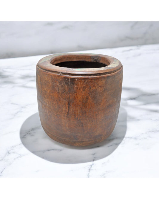 Antique Wooden Grain Measurement Pot Original Old Hand Carved