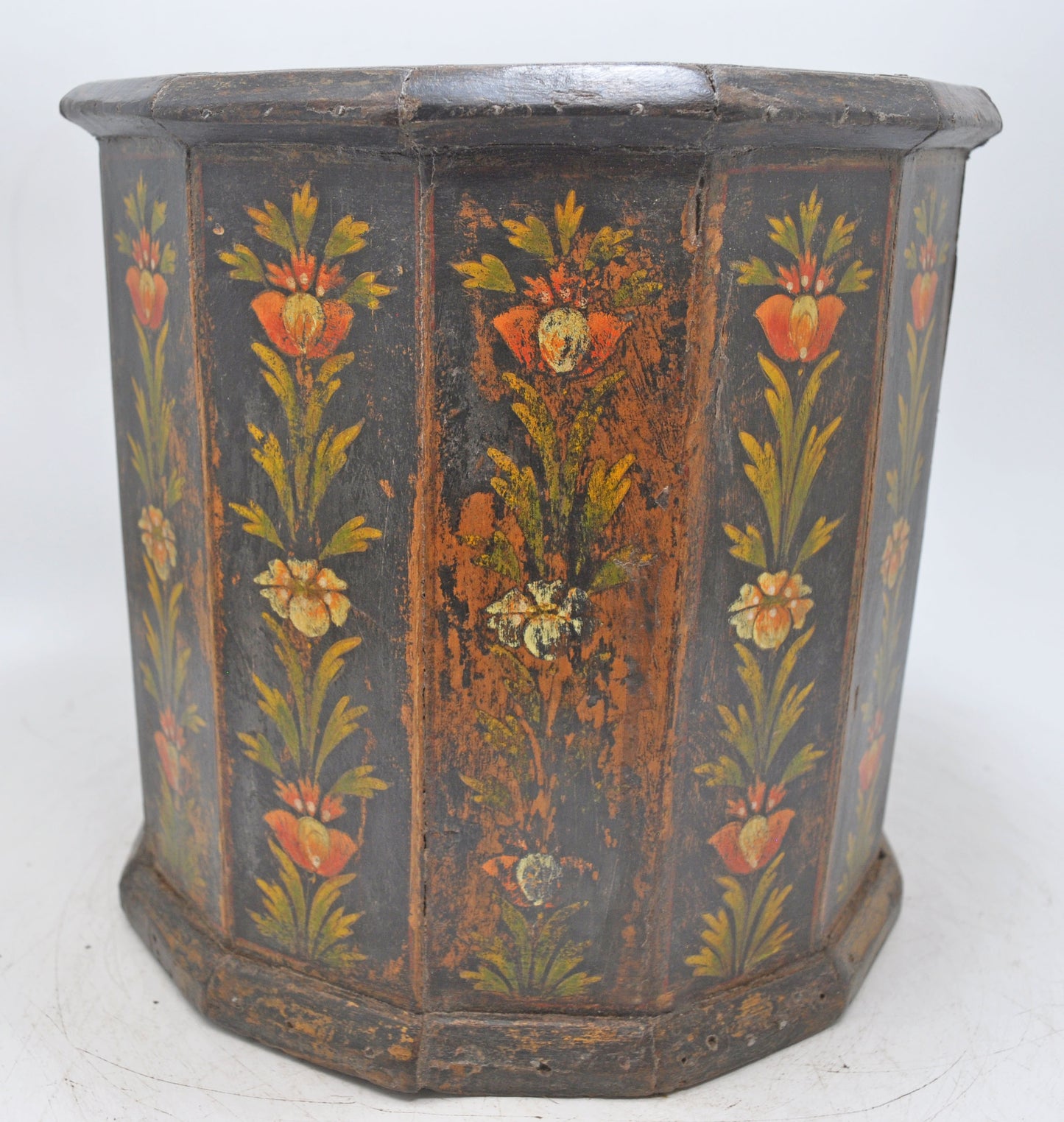 Vintage Wooden Octagonal Planter Pot Original Old Hand Crafted Painted
