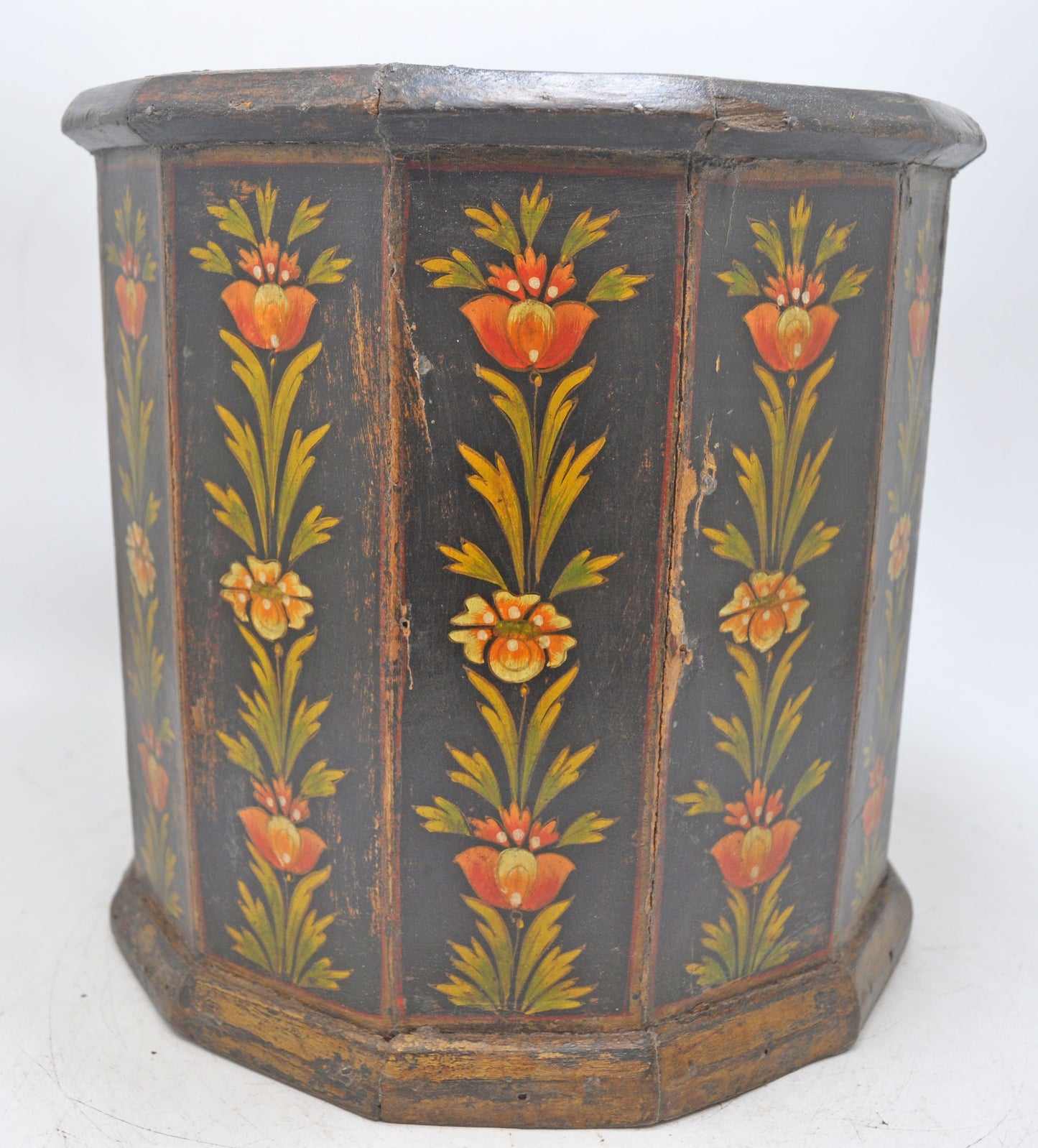 Vintage Wooden Octagonal Planter Pot Original Old Hand Crafted Painted