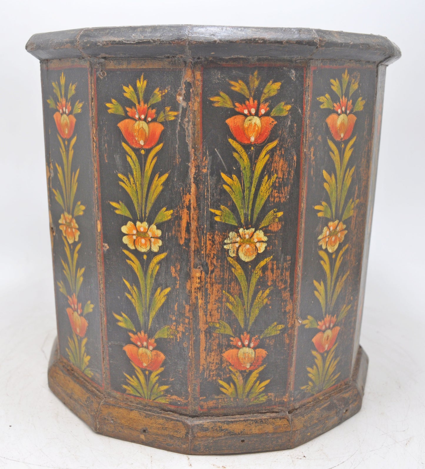 Vintage Wooden Octagonal Planter Pot Original Old Hand Crafted Painted