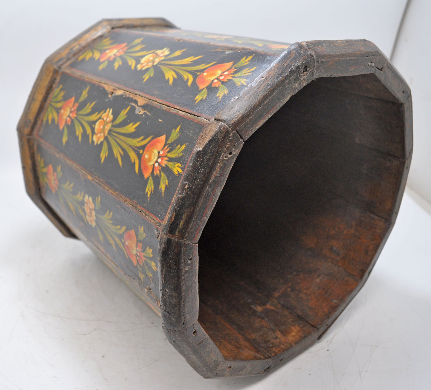 Vintage Wooden Octagonal Planter Pot Original Old Hand Crafted Painted