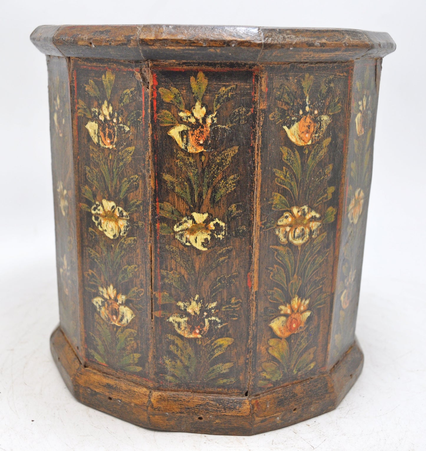 Vintage Wooden Octagonal Planter Pot Original Old Hand Crafted Painted