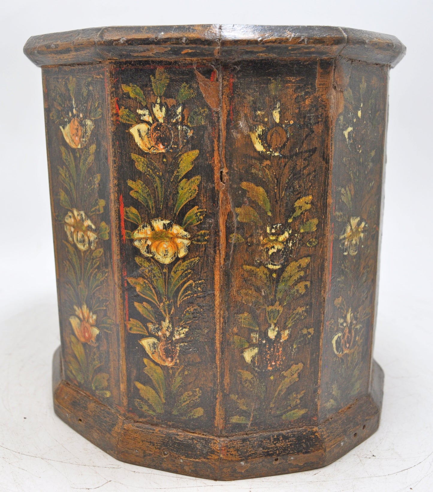 Vintage Wooden Octagonal Planter Pot Original Old Hand Crafted Painted