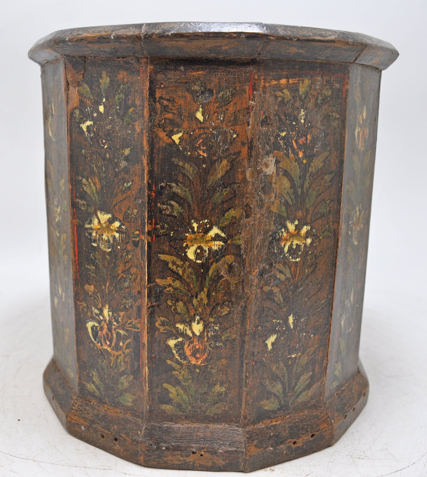 Vintage Wooden Octagonal Planter Pot Original Old Hand Crafted Painted