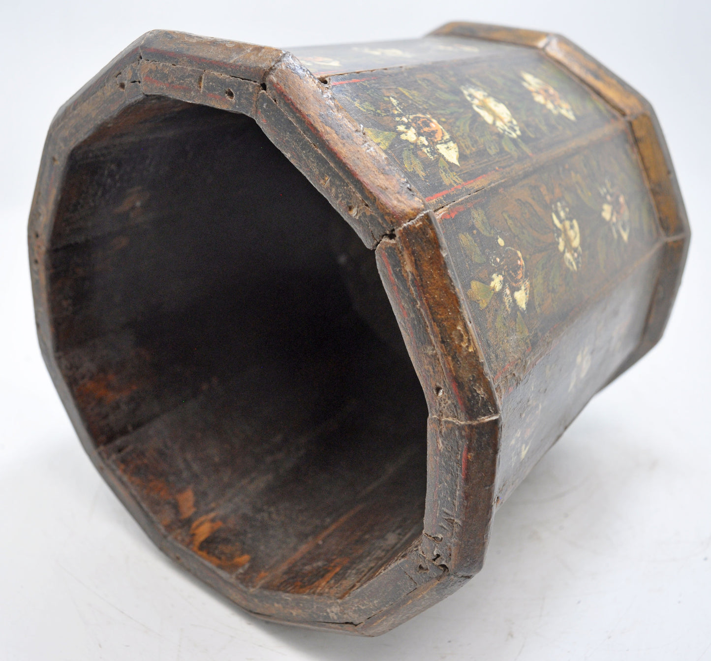 Vintage Wooden Octagonal Planter Pot Original Old Hand Crafted Painted