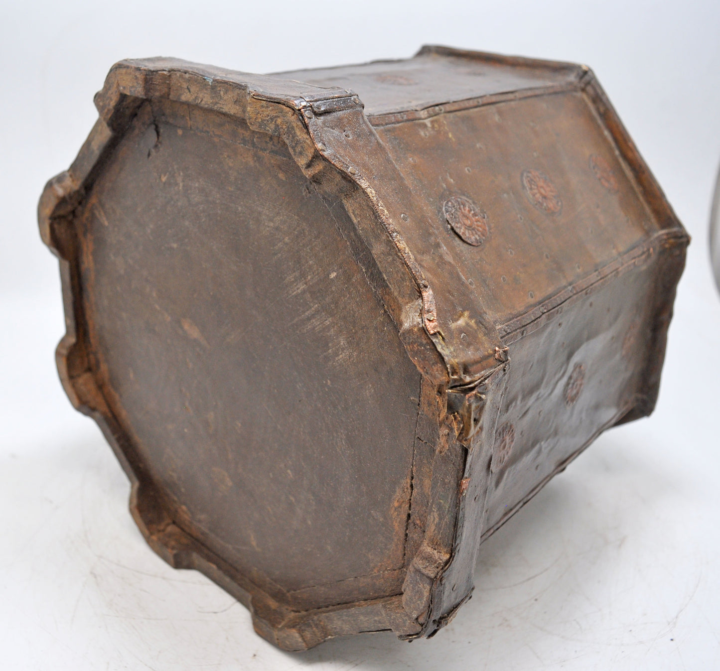 Vintage Wooden Octagonal Planter Pot Original Old Hand Crafted Brass Fitted