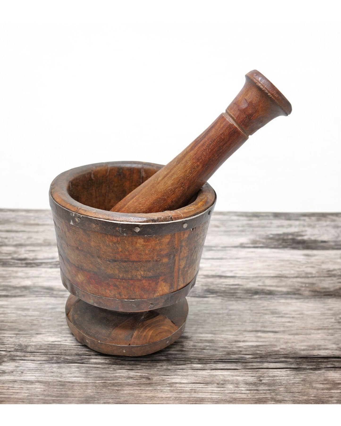 Antique Wooden Mortar and Pestle Grinder Original Old Hand Carved