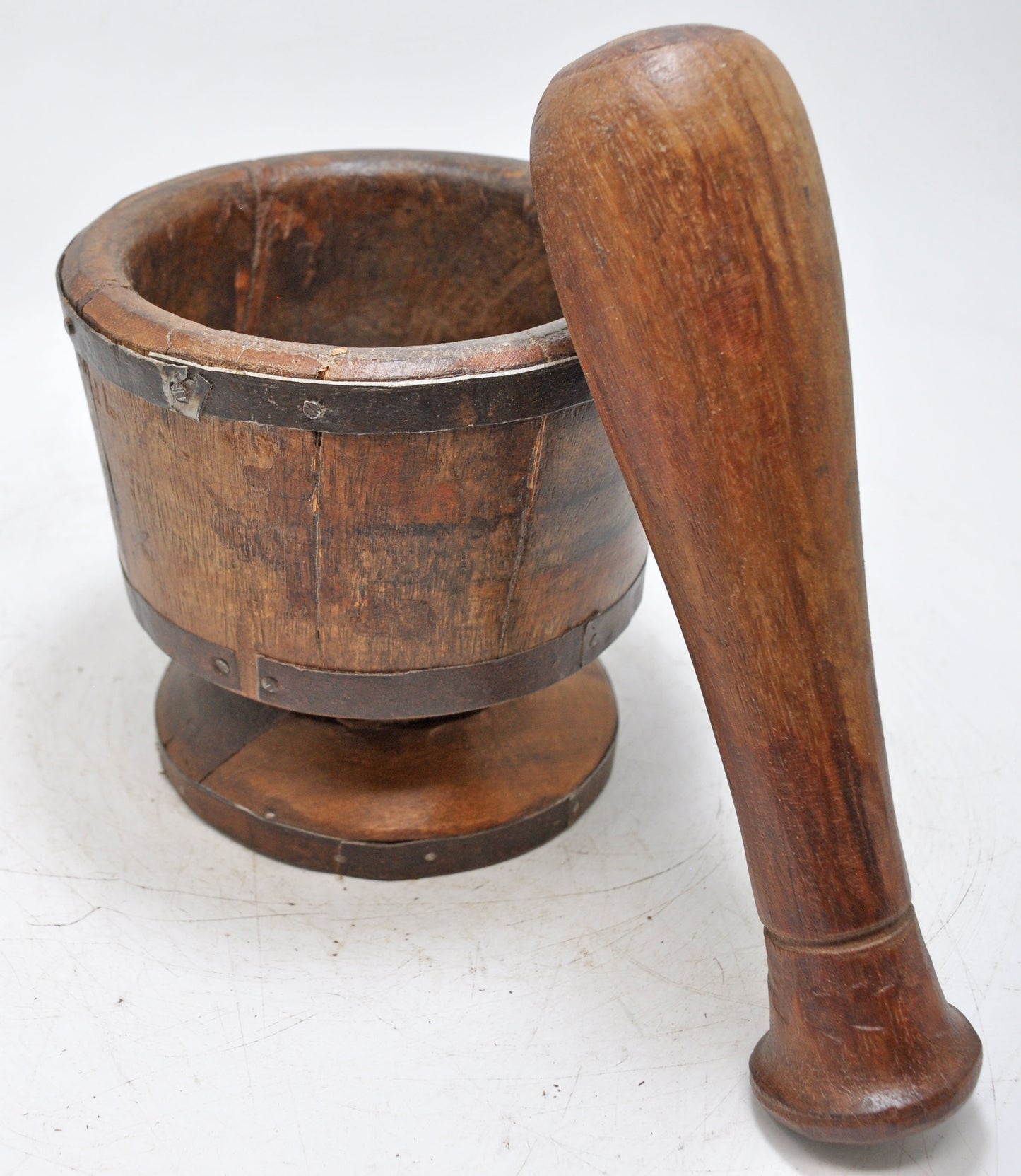 Antique Wooden Mortar and Pestle Grinder Original Old Hand Carved