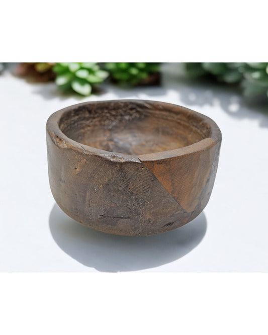 Antique Wooden Round Kitchenware Salt Spices Bowl Original Old Hand Carved