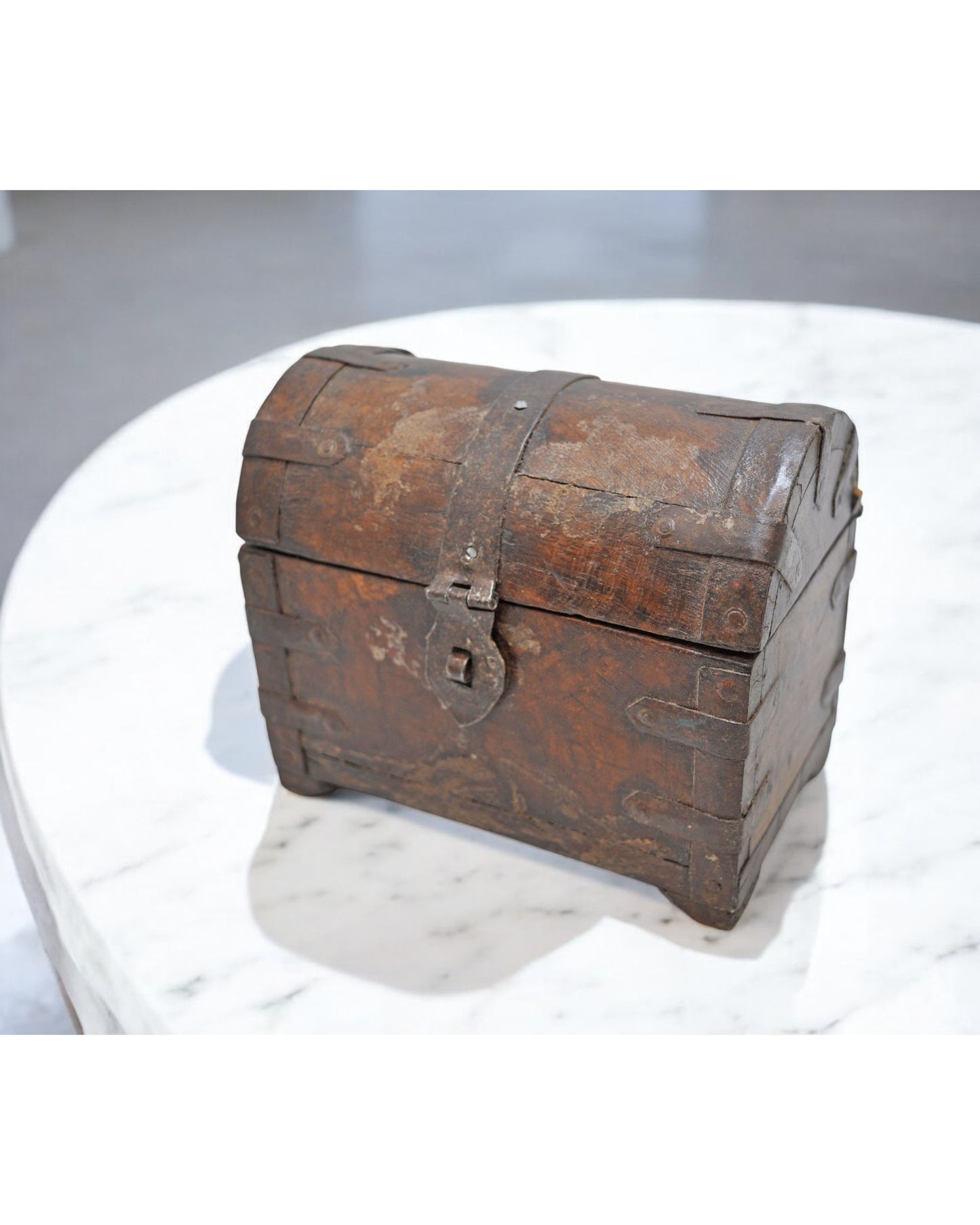 Vintage Wooden Half Round Top Storage Box Original Old Hand Crafted