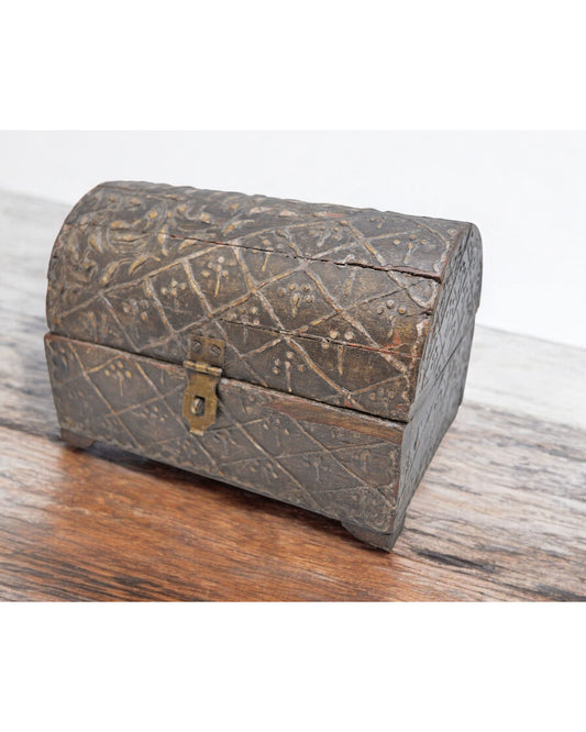 Vintage Wooden Half Round Top Storage Box Original Old Hand Crafted