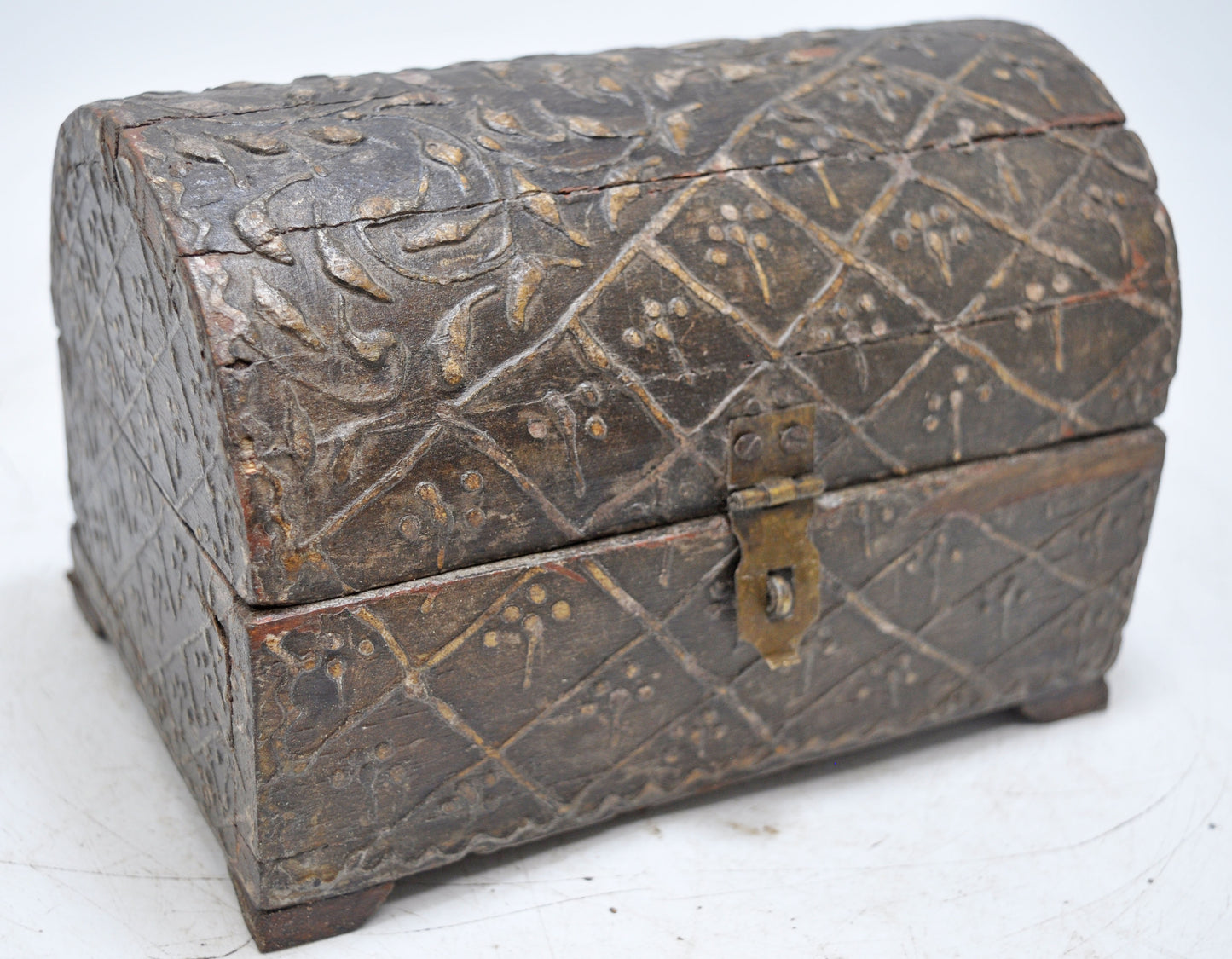 Vintage Wooden Half Round Top Storage Box Original Old Hand Crafted