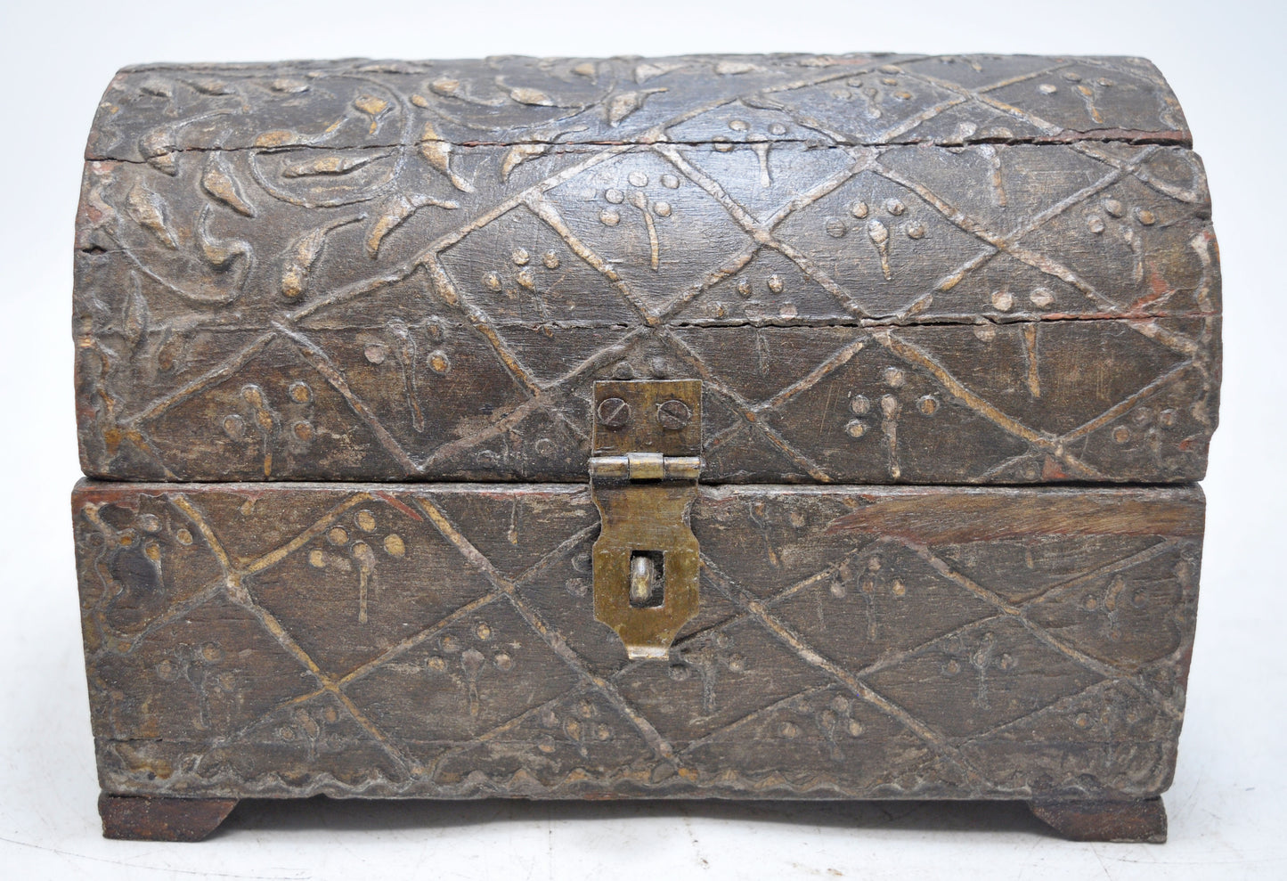 Vintage Wooden Half Round Top Storage Box Original Old Hand Crafted