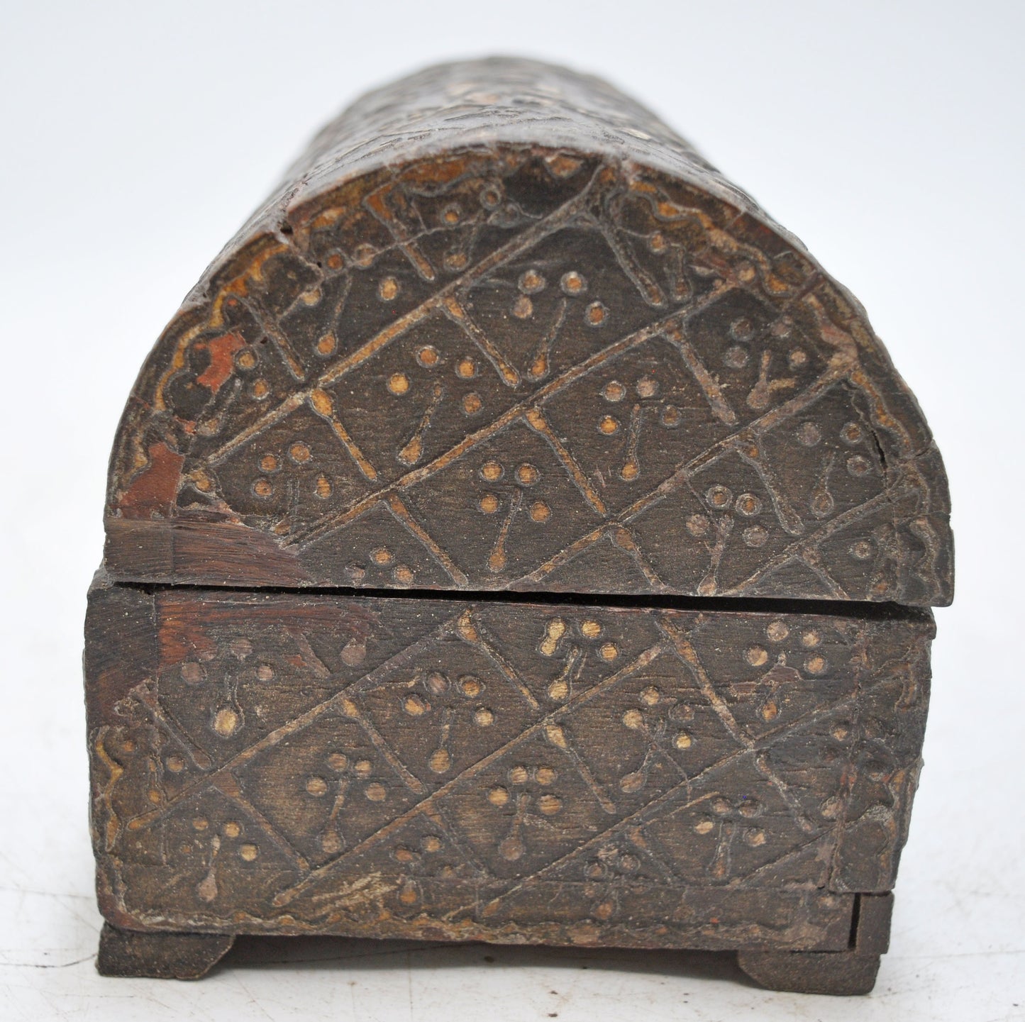 Vintage Wooden Half Round Top Storage Box Original Old Hand Crafted