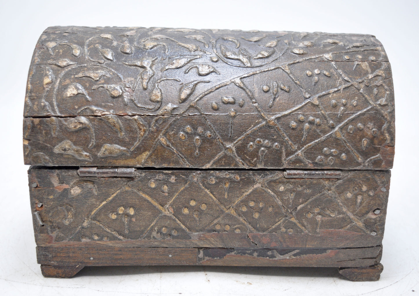 Vintage Wooden Half Round Top Storage Box Original Old Hand Crafted