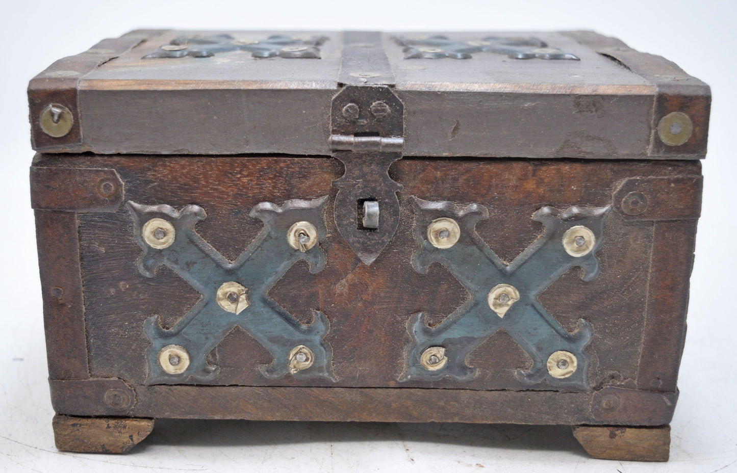 Vintage Wooden Storage Box Original Old Hand Crafted Metal Fitted