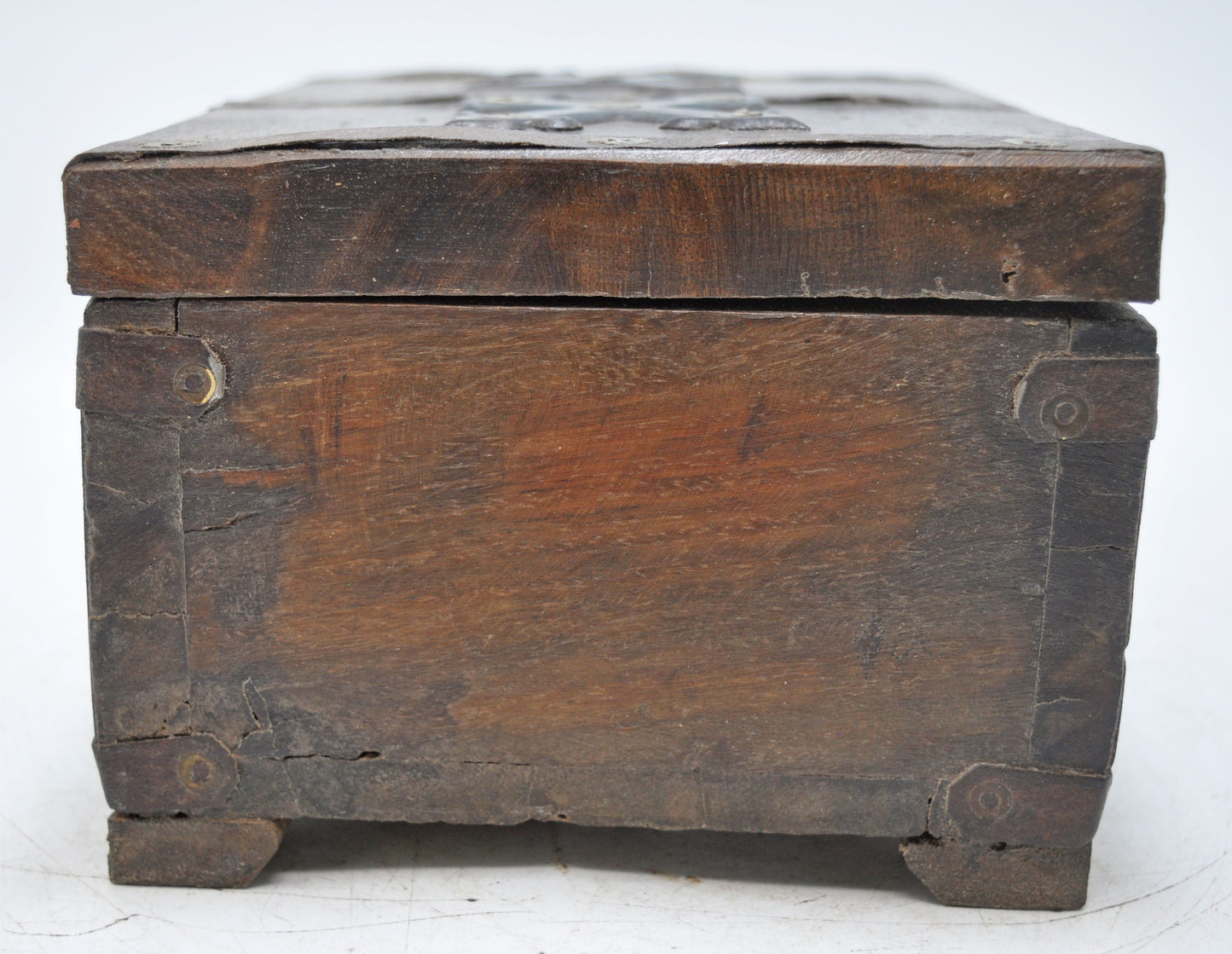 Vintage Wooden Storage Box Original Old Hand Crafted Metal Fitted