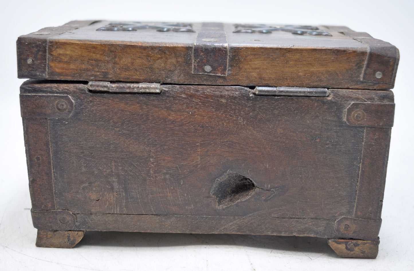 Vintage Wooden Storage Box Original Old Hand Crafted Metal Fitted
